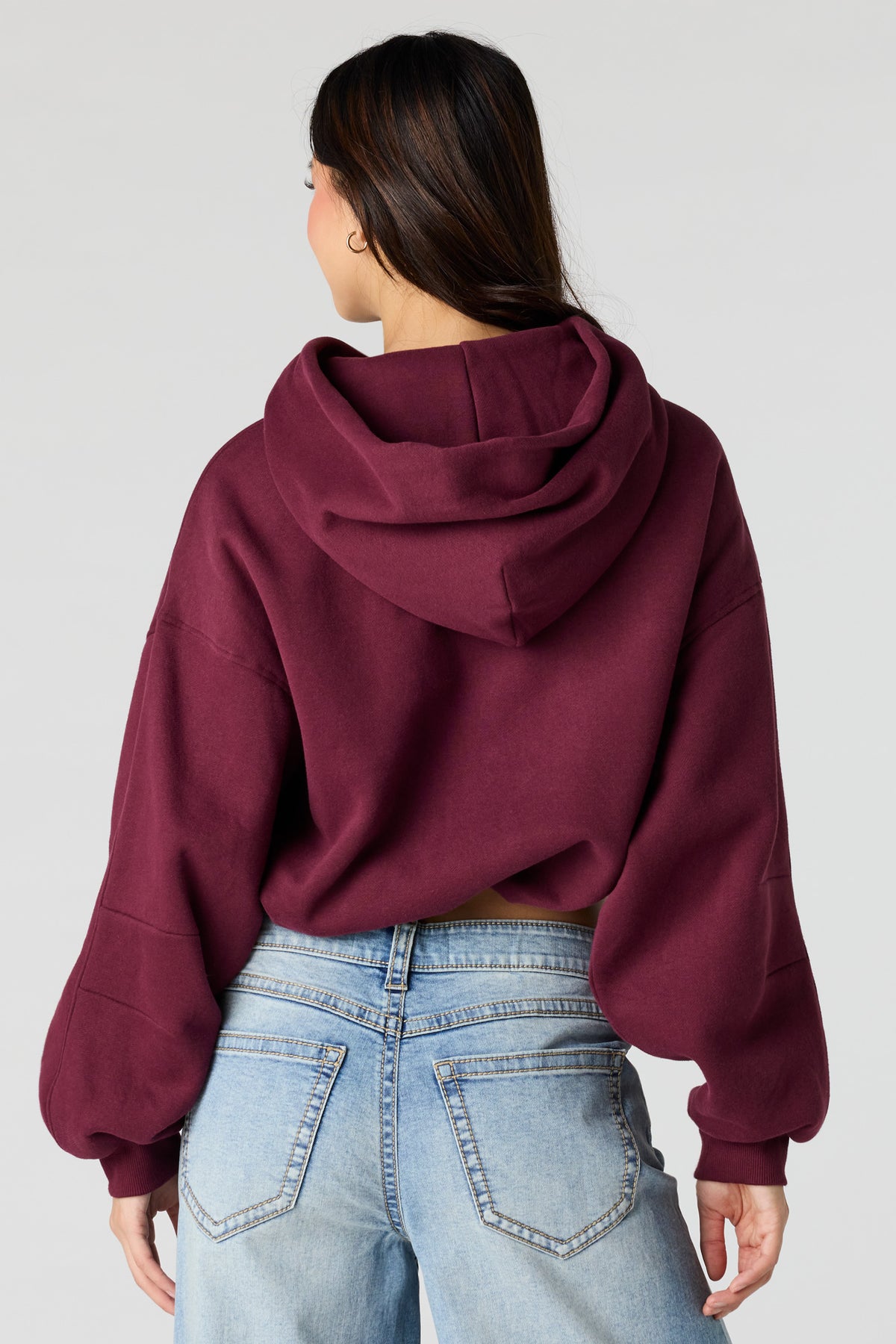 Alt View 2. Luxe Fleece Bubble Hem Hoodie - Burgundy