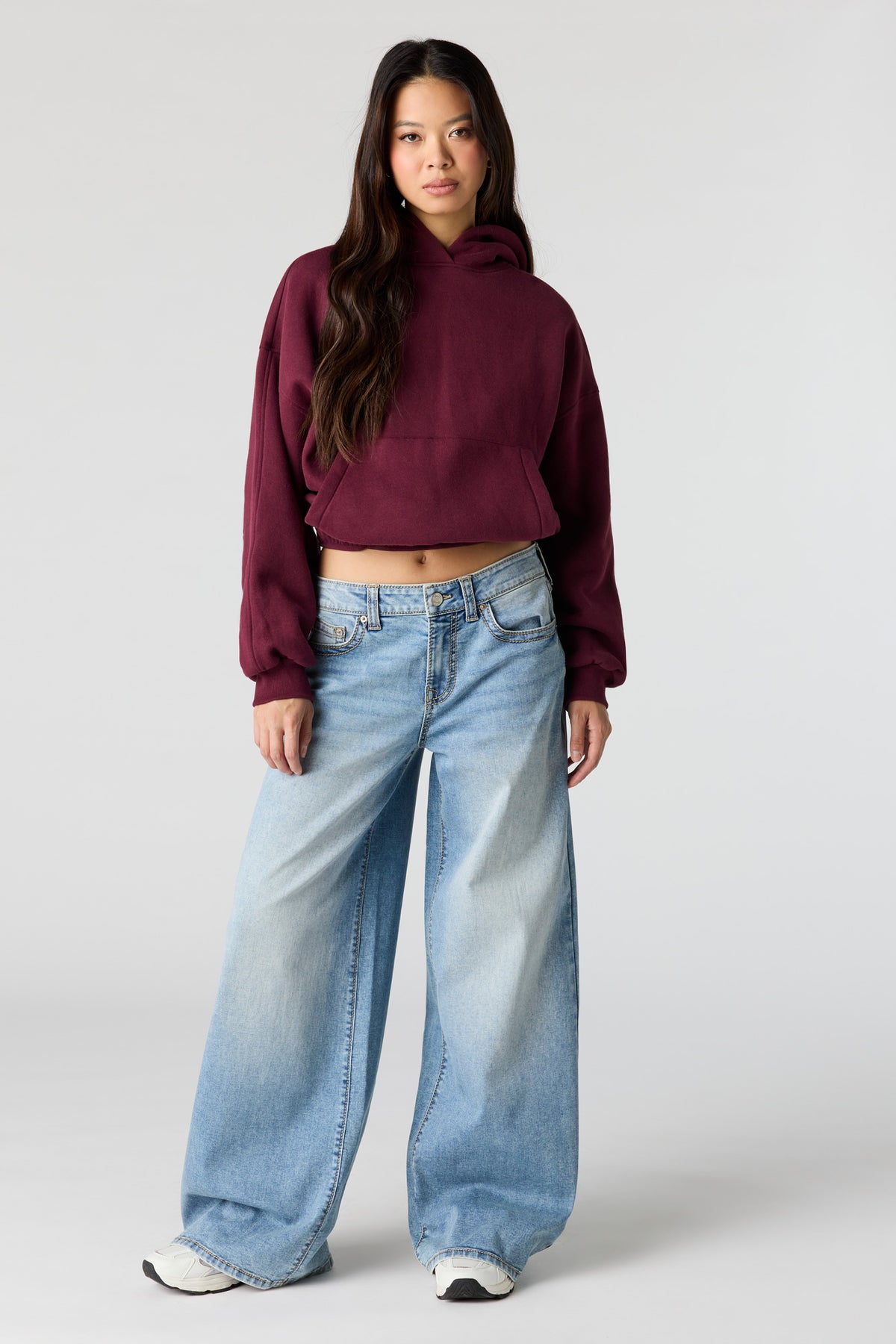 Alt View 3. Luxe Fleece Bubble Hem Hoodie - Burgundy