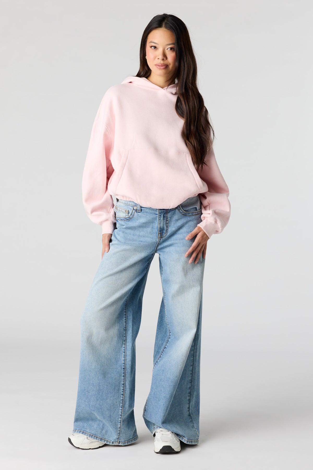 Alt View 3. Luxe Fleece Bubble Hem Hoodie - Light Pink