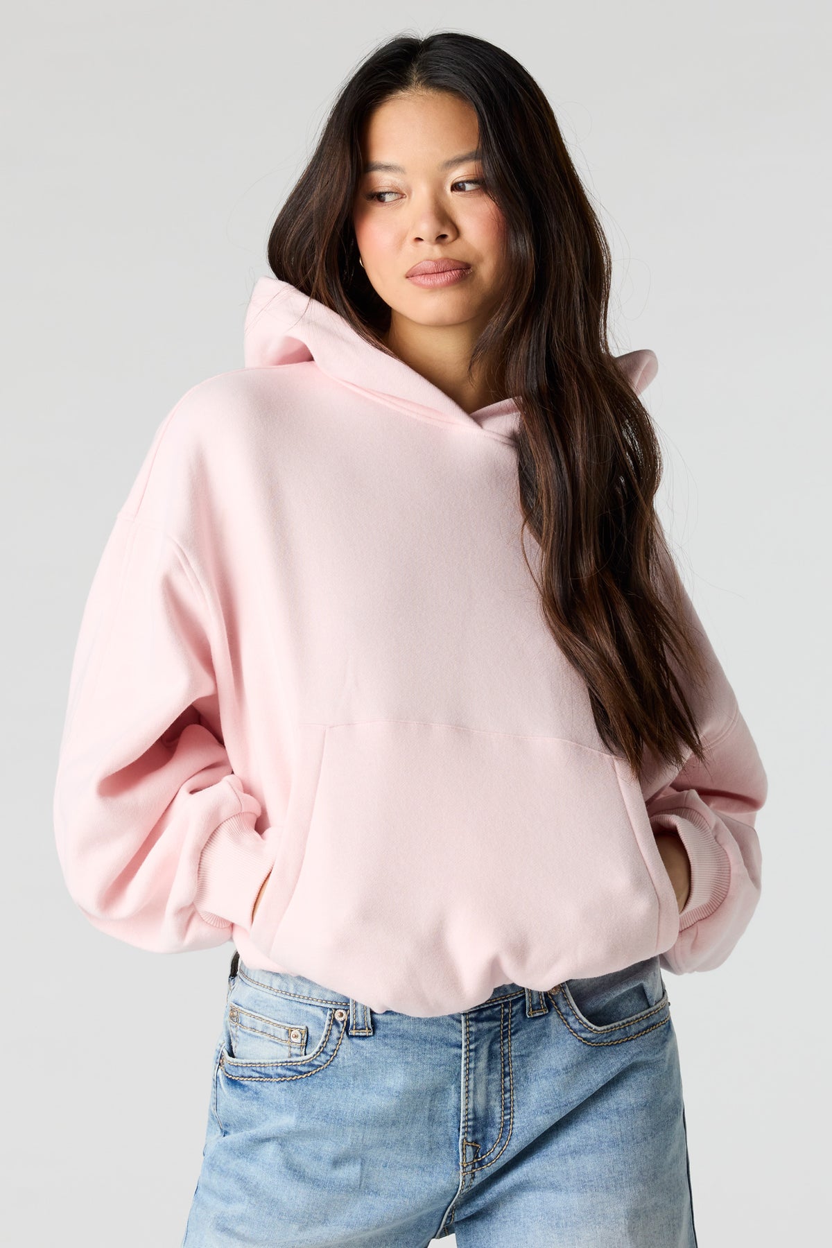 Luxe Fleece Bubble Hem Hoodie - Light Pink