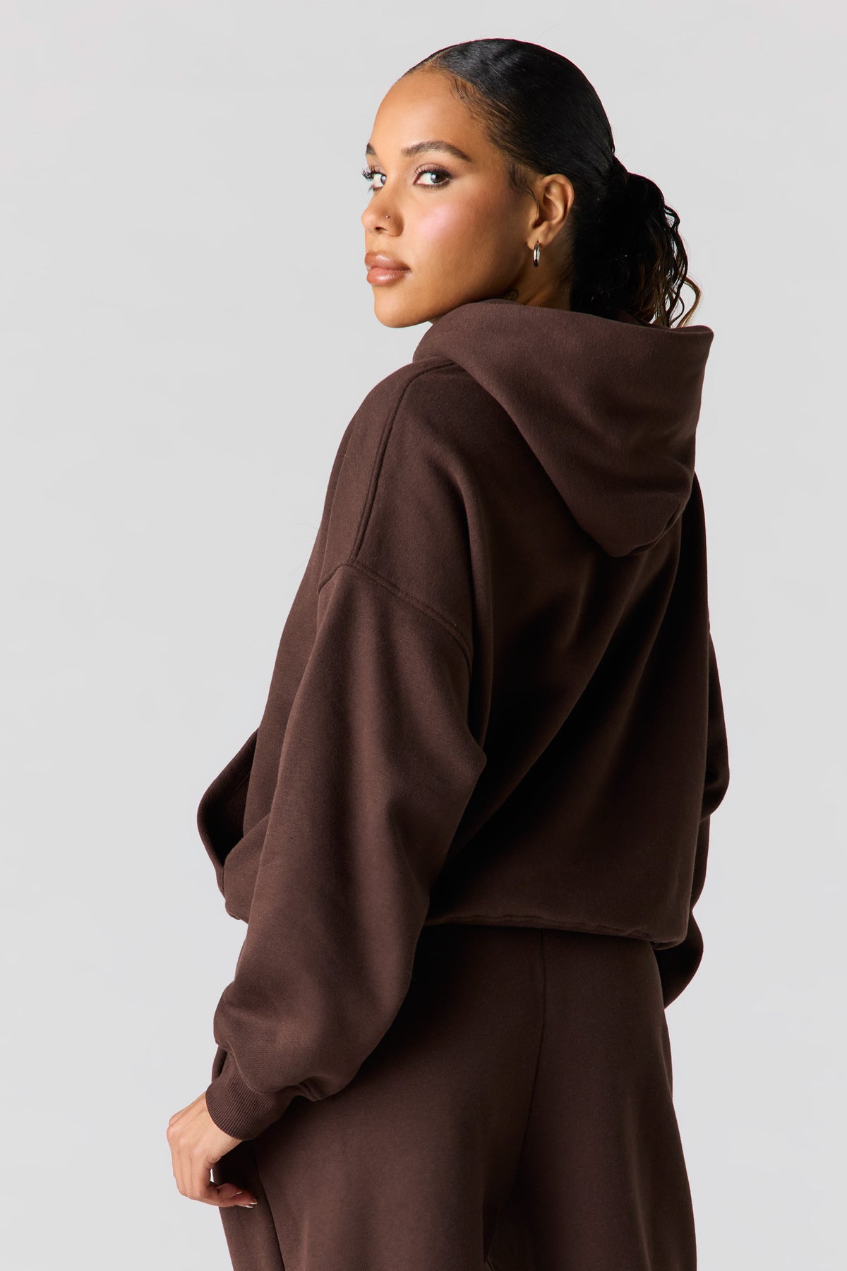 Alt View 2. Luxe Fleece Boxy Hoodie - Brown