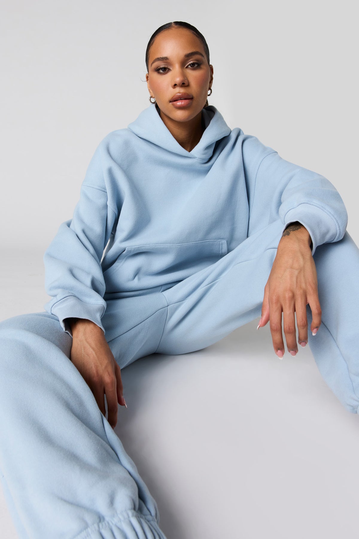 Luxe Fleece Boxy Hoodie - Light Blue