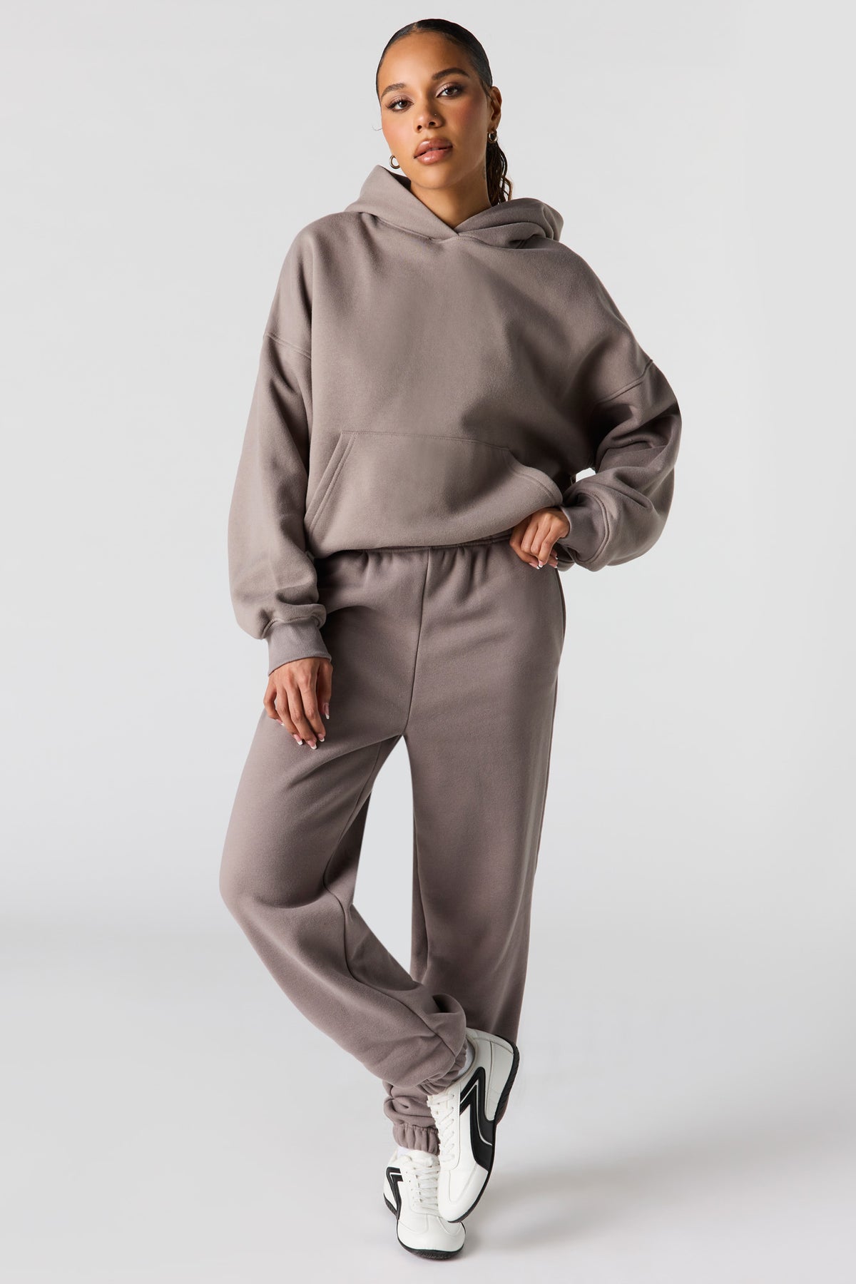 Alt View 3. Luxe Fleece Boxy Hoodie - Taupe