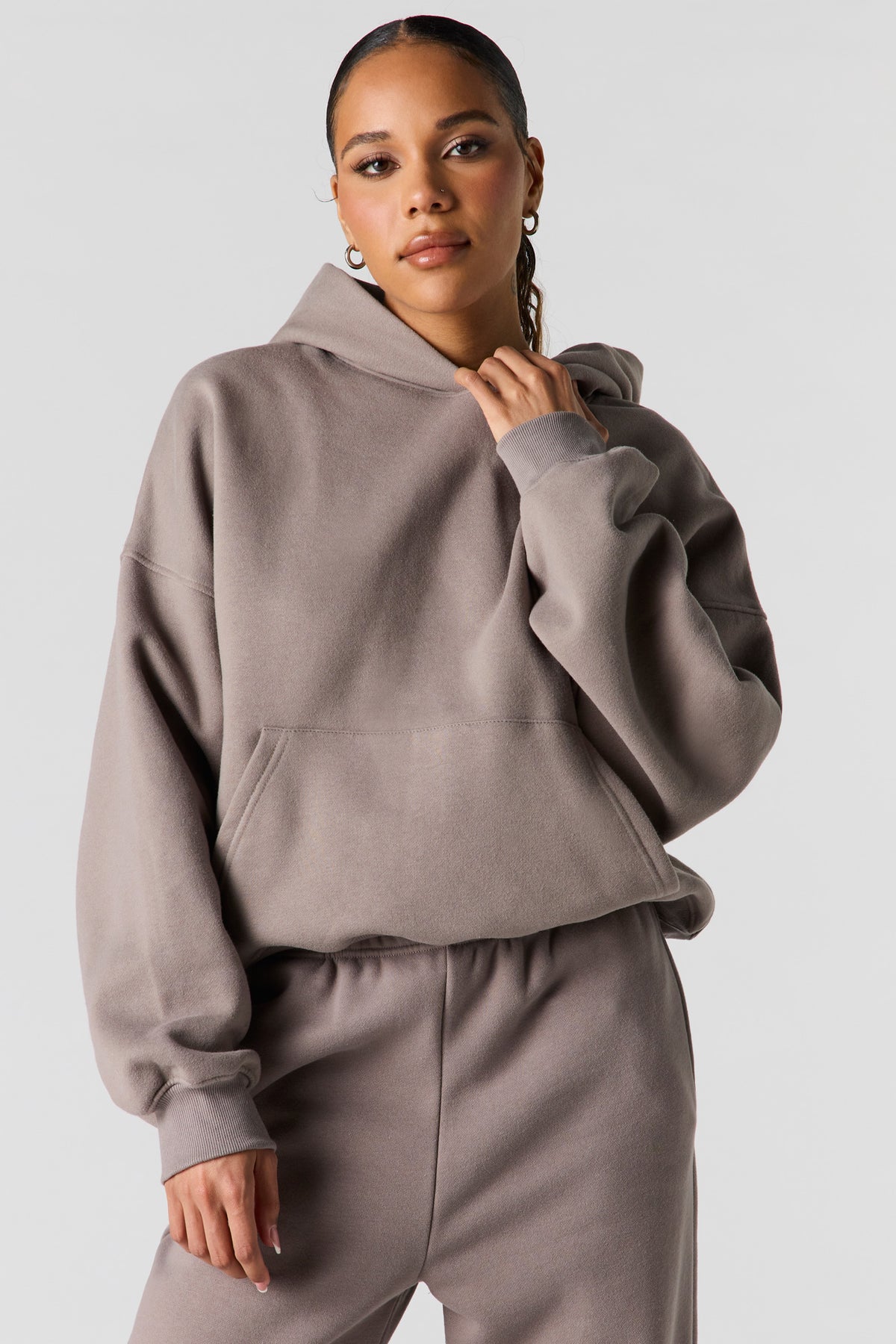 Luxe Fleece Boxy Hoodie - Taupe
