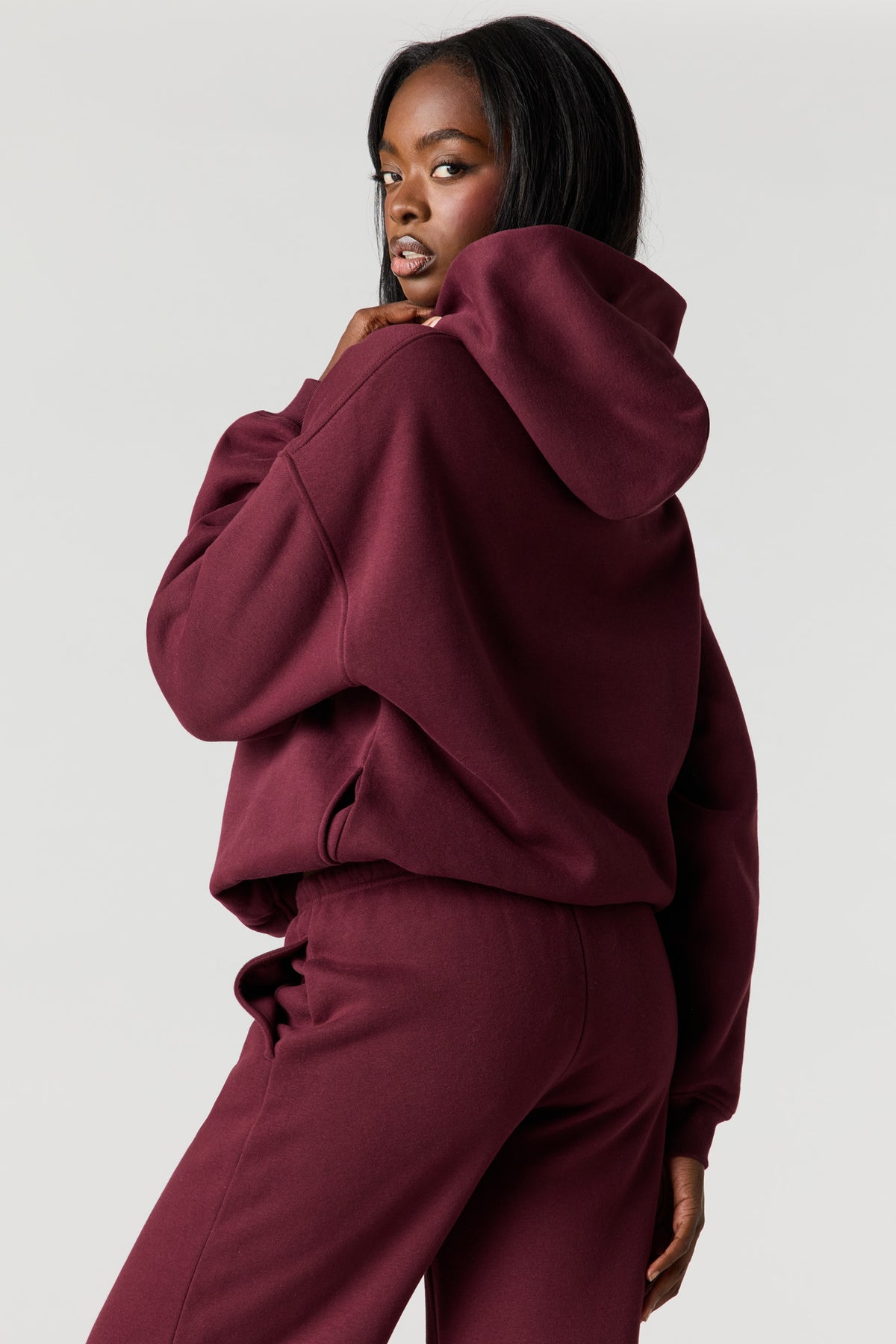 Alt View 2. Luxe Fleece Favorite Hoodie - Burgundy