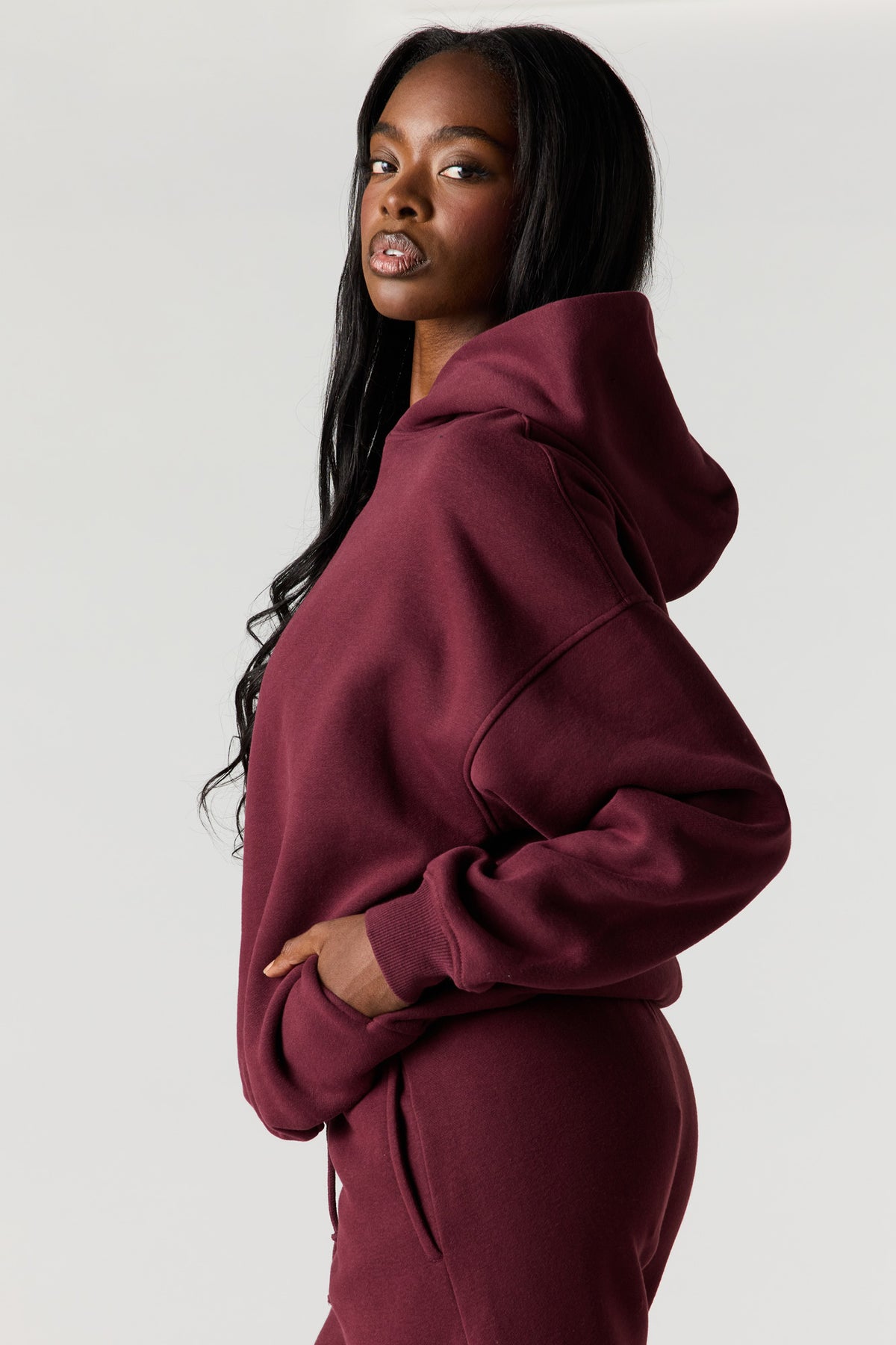 Alt View 4. Luxe Fleece Favorite Hoodie - Burgundy