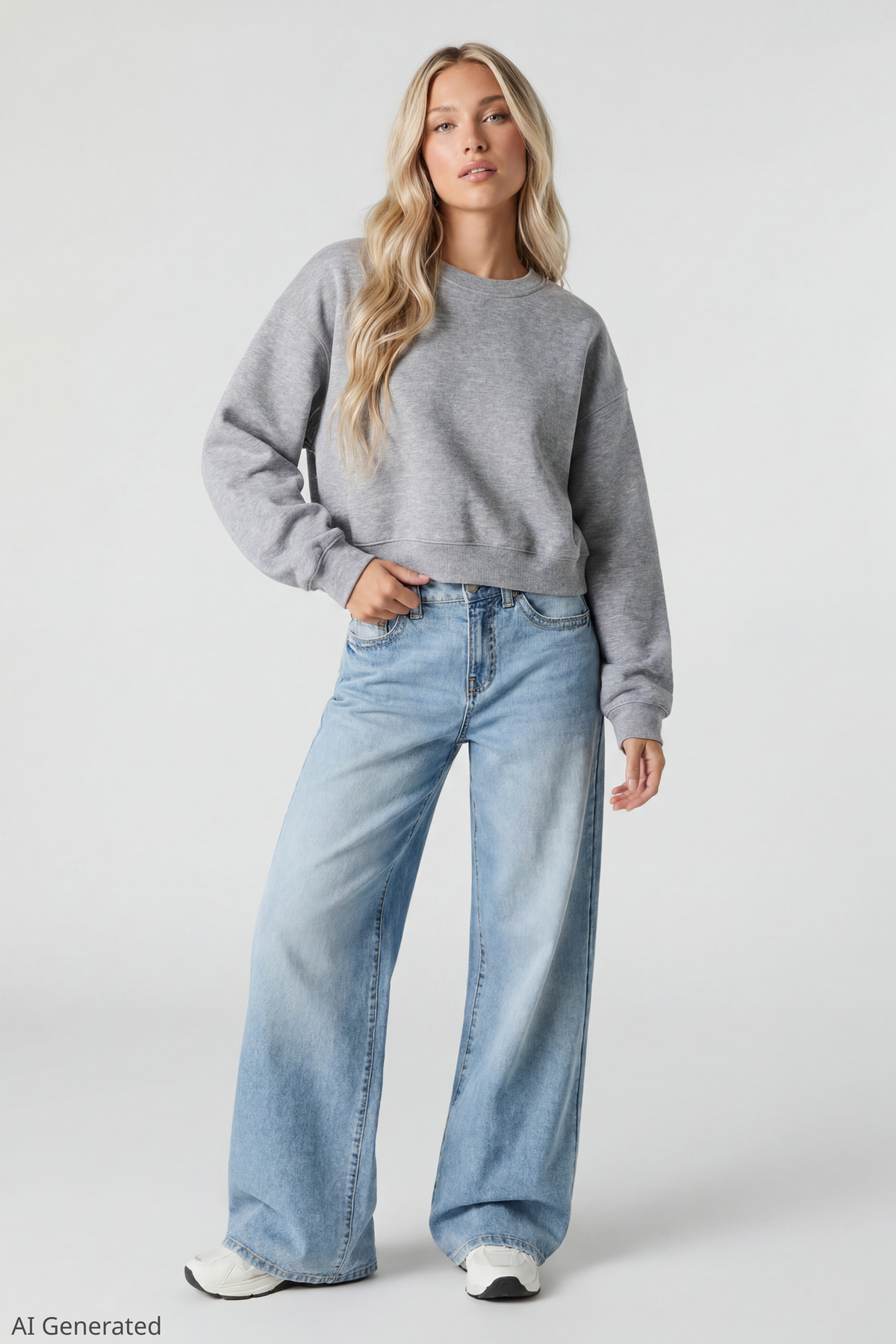 Alt View 2. Fleece Boxy Sweatshirt - Heather Grey