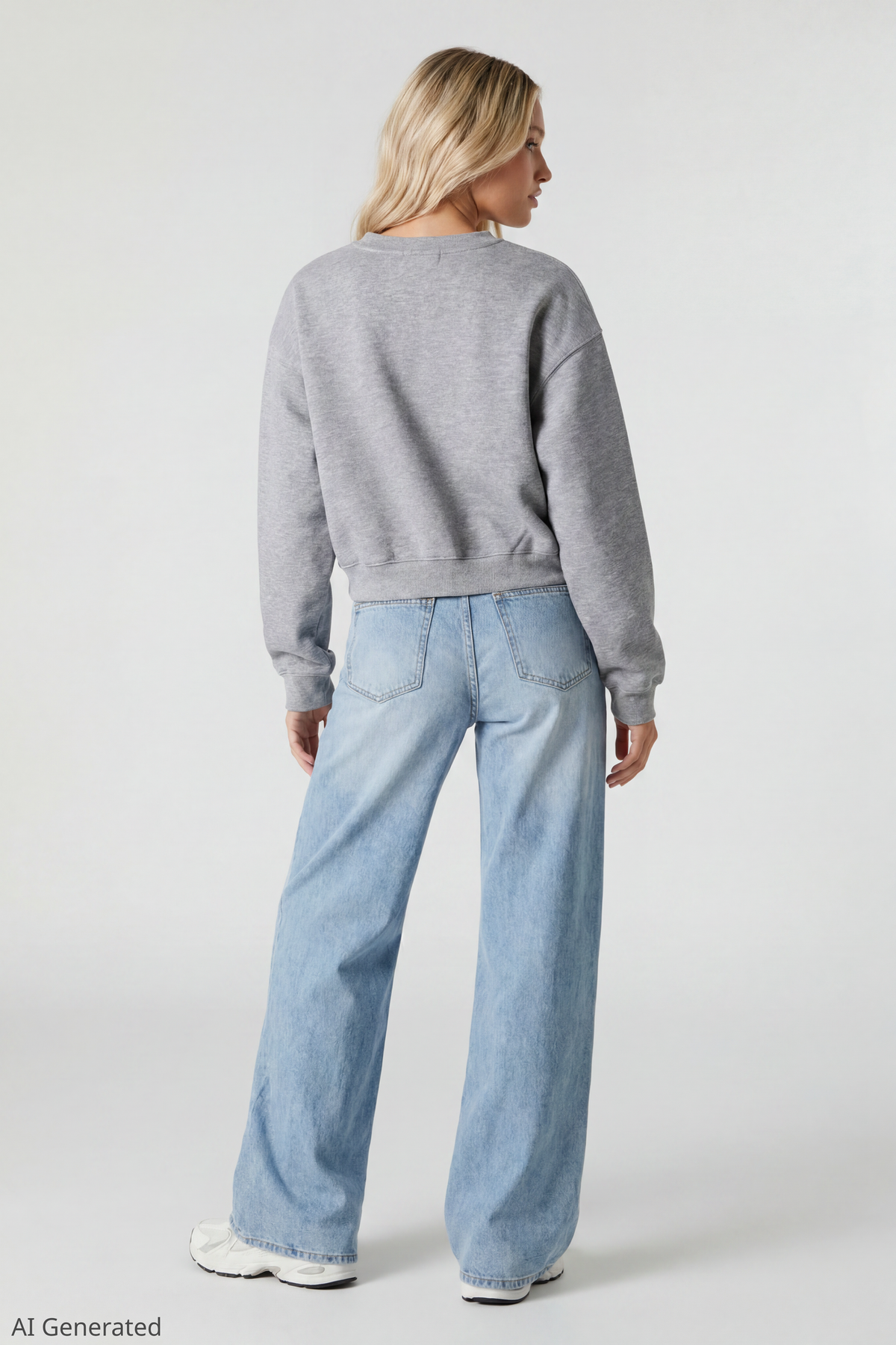 Alt View 3. Fleece Boxy Sweatshirt - Heather Grey