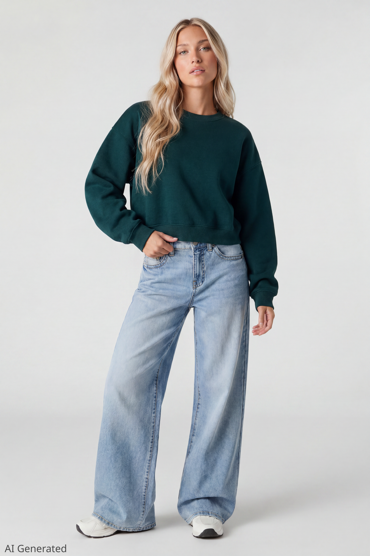 Alt View 2. Fleece Boxy Sweatshirt - Green