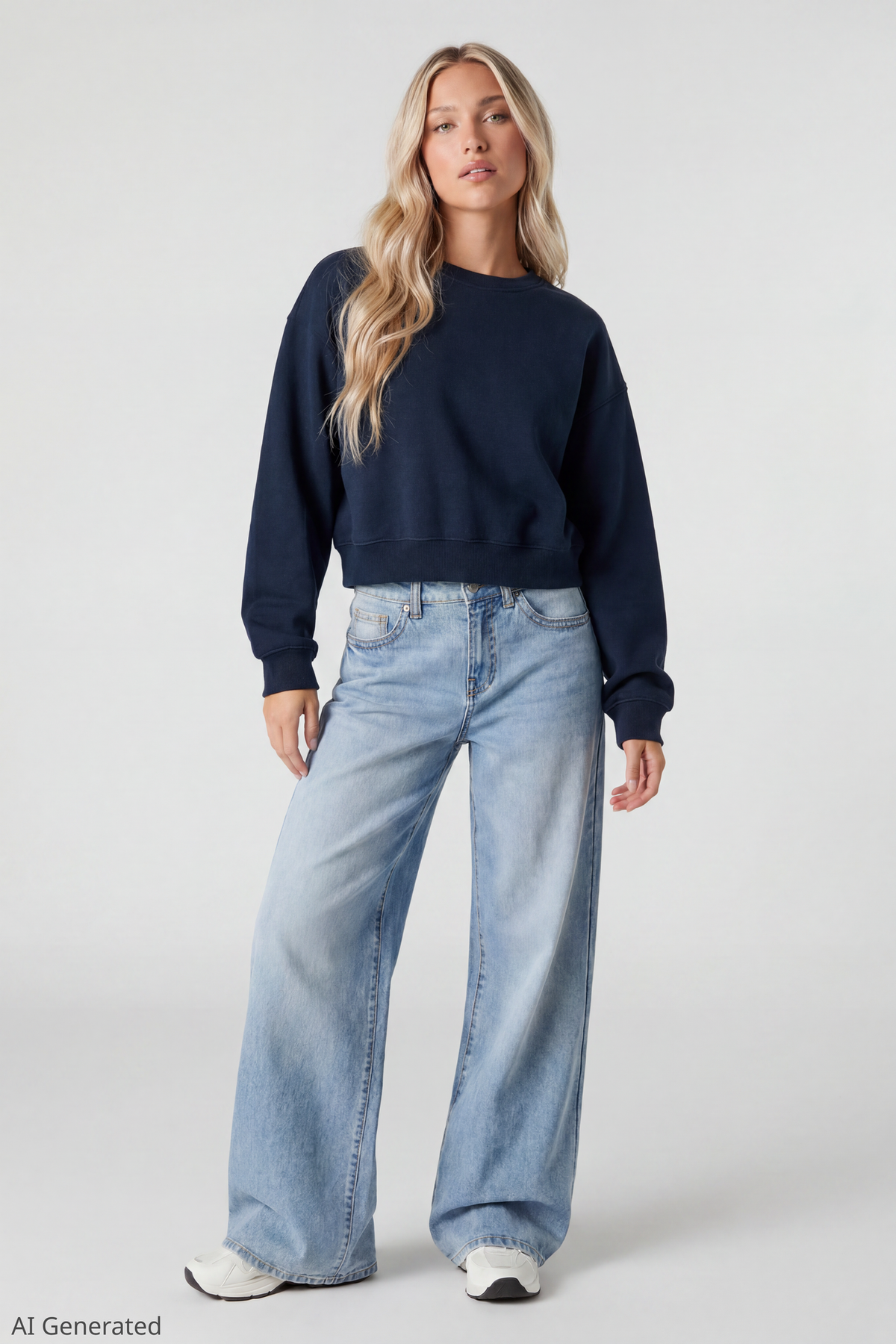 Alt View 2. Fleece Boxy Sweatshirt - Dark Blue