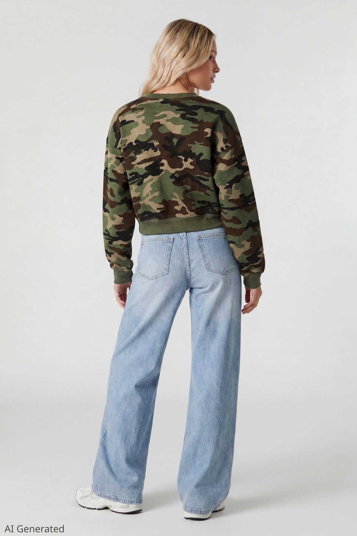 Alt View 3. Fleece Boxy Sweatshirt - Camouflage