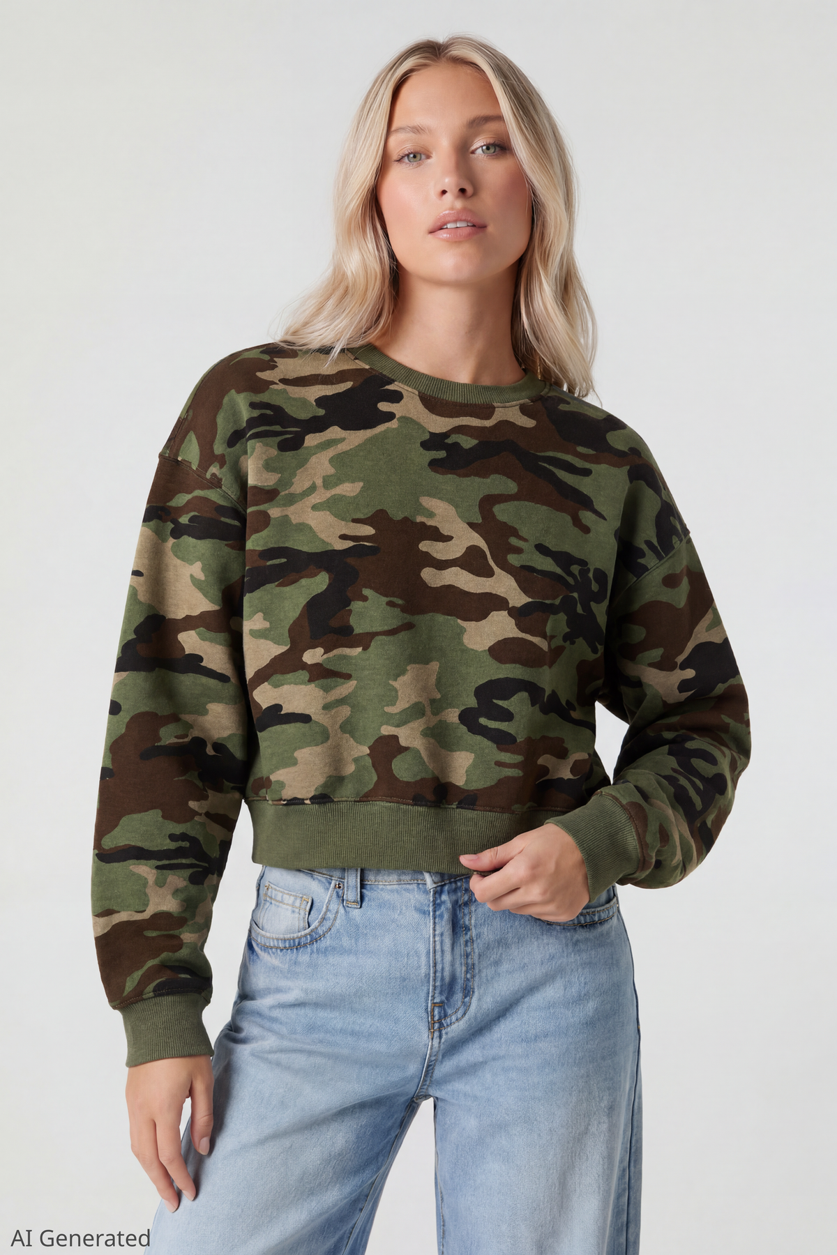 Fleece Boxy Sweatshirt - Camouflage