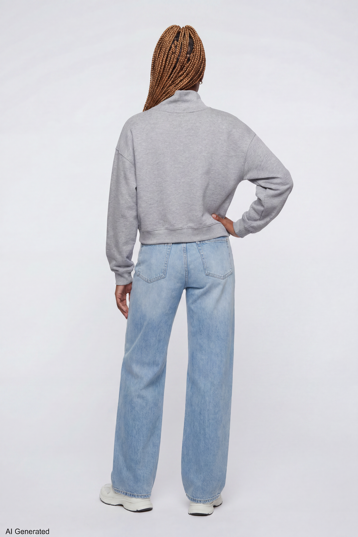 Alt View 3. Fleece Boxy Mock Neck Sweatshirt - Heather Grey