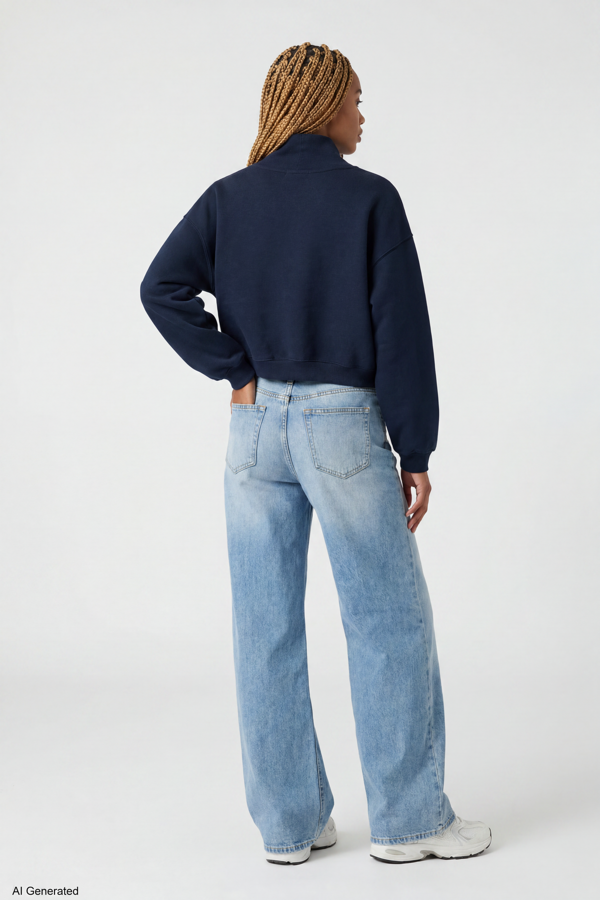 Alt View 3. Fleece Boxy Mock Neck Sweatshirt - Dark Blue