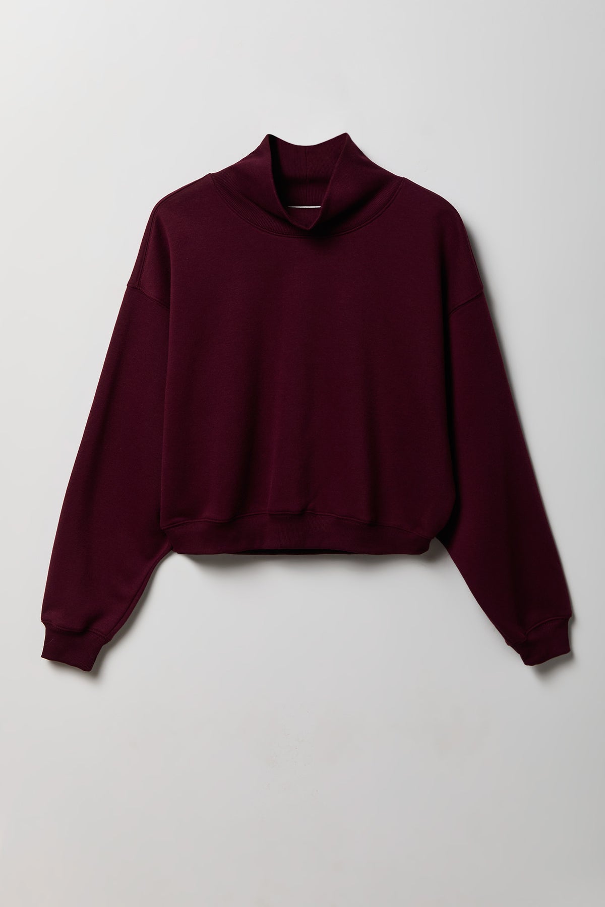 Alt View 4. Fleece Boxy Mock Neck Sweatshirt - Burgundy