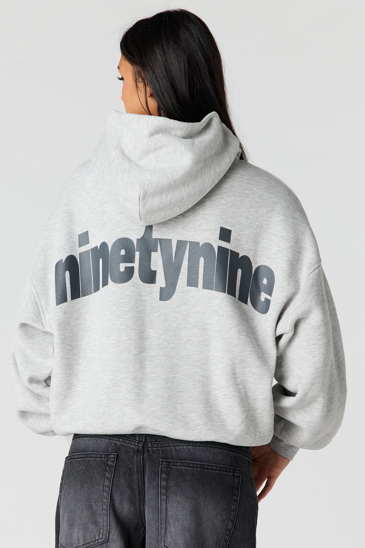 Fleece Graphic Boxy Hoodie - Heather Grey