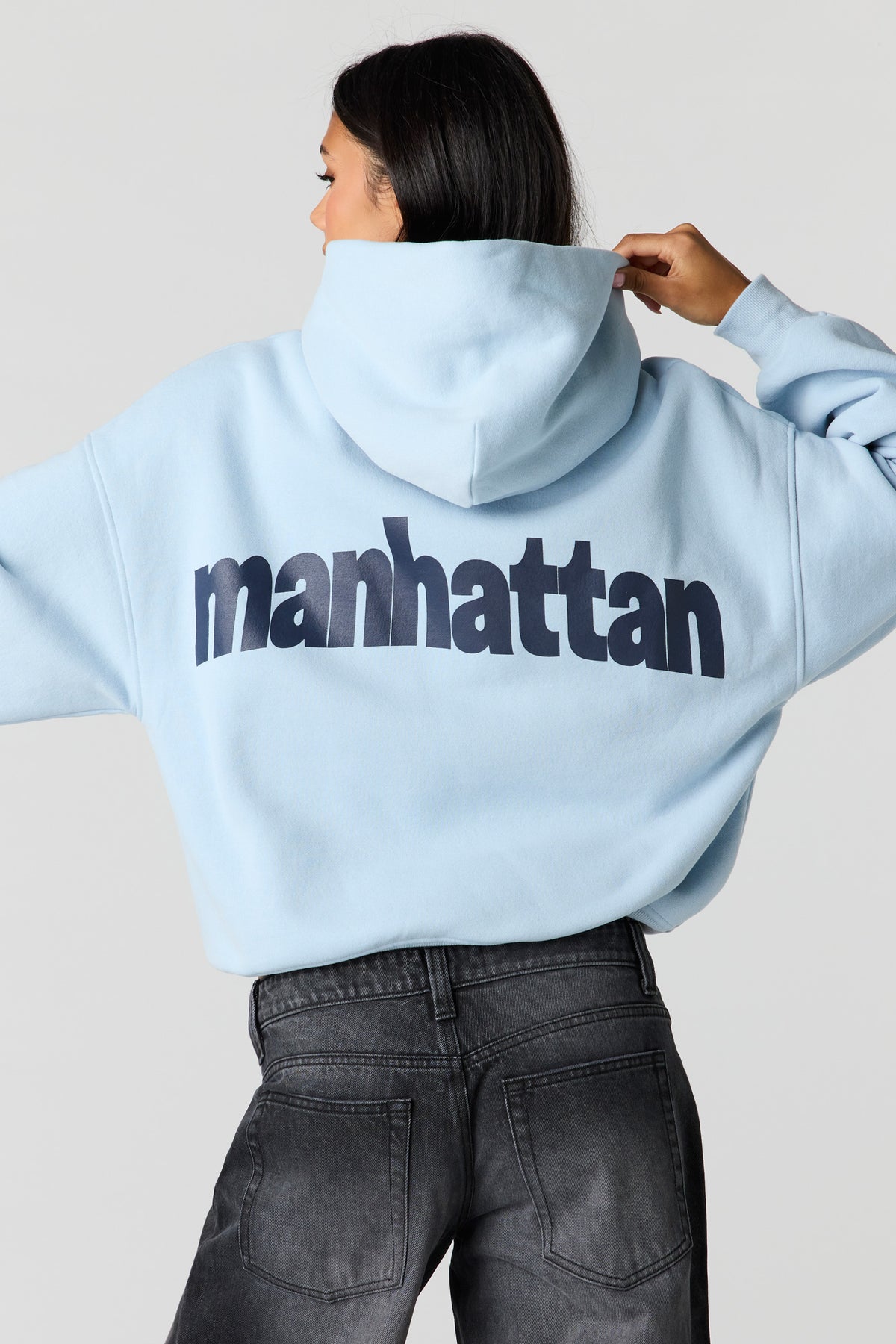 Fleece Graphic Boxy Hoodie - Light Blue