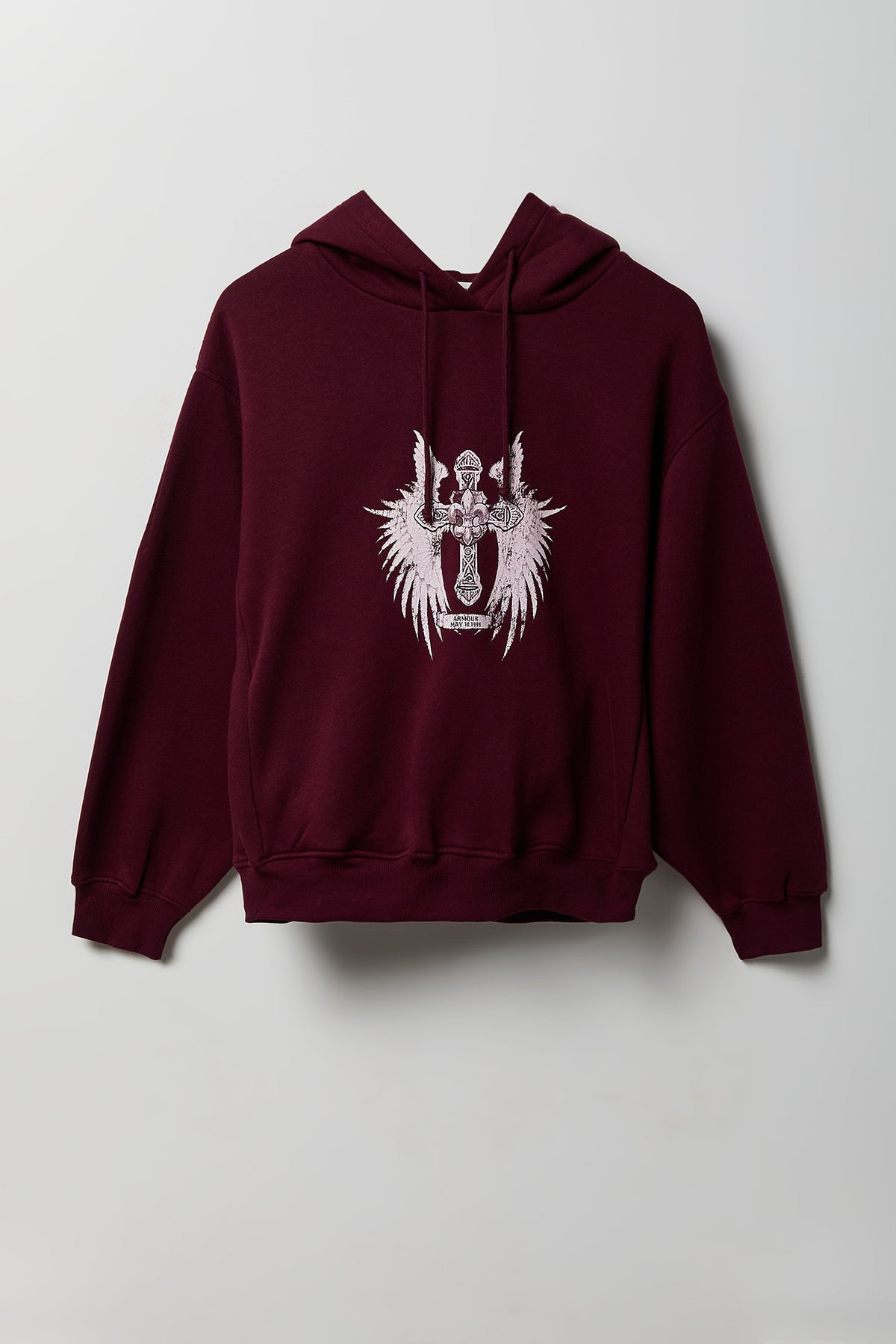 Alt View 2. Fleece Graphic Boxy Hoodie - Burgundy