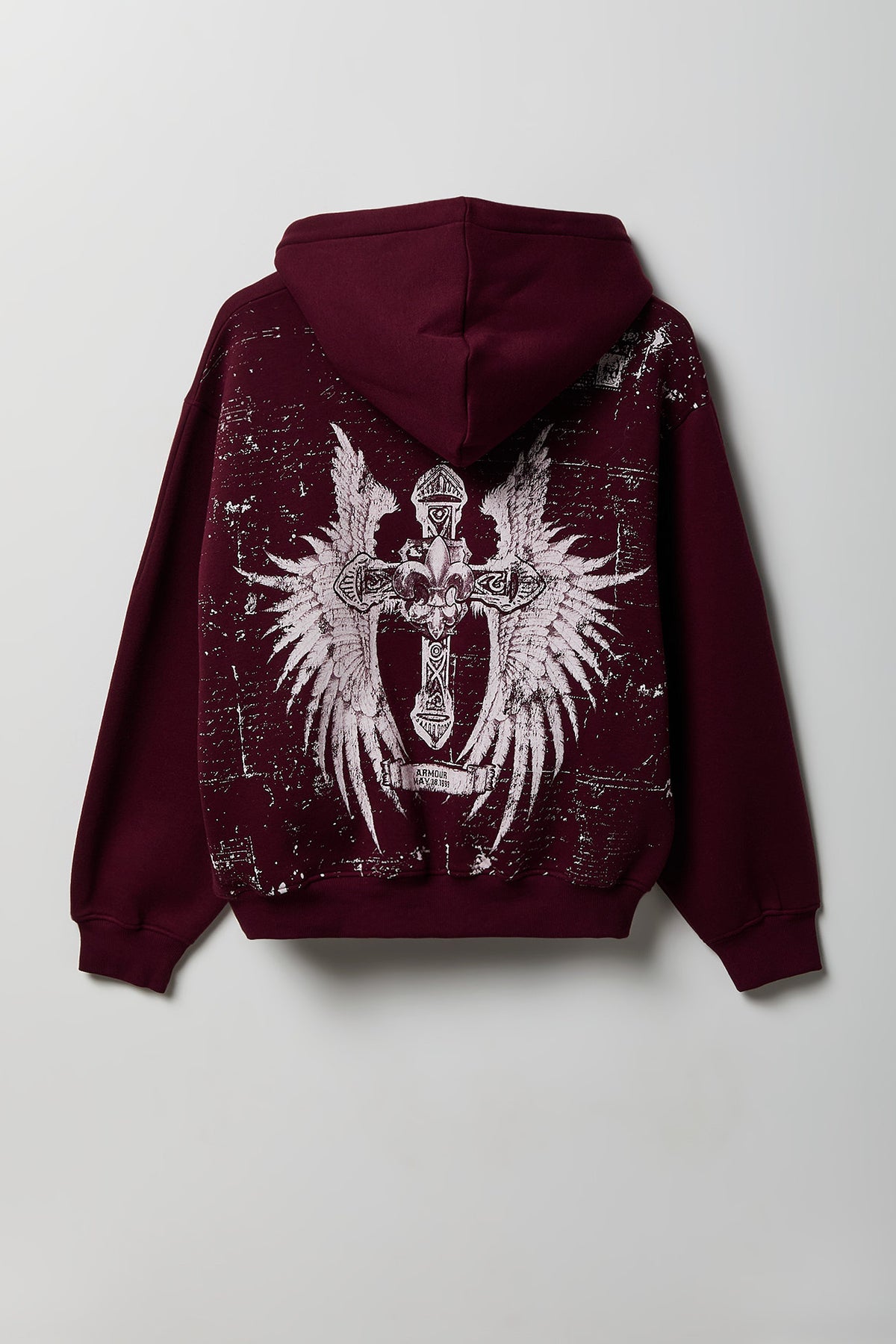 Fleece Graphic Boxy Hoodie - Burgundy