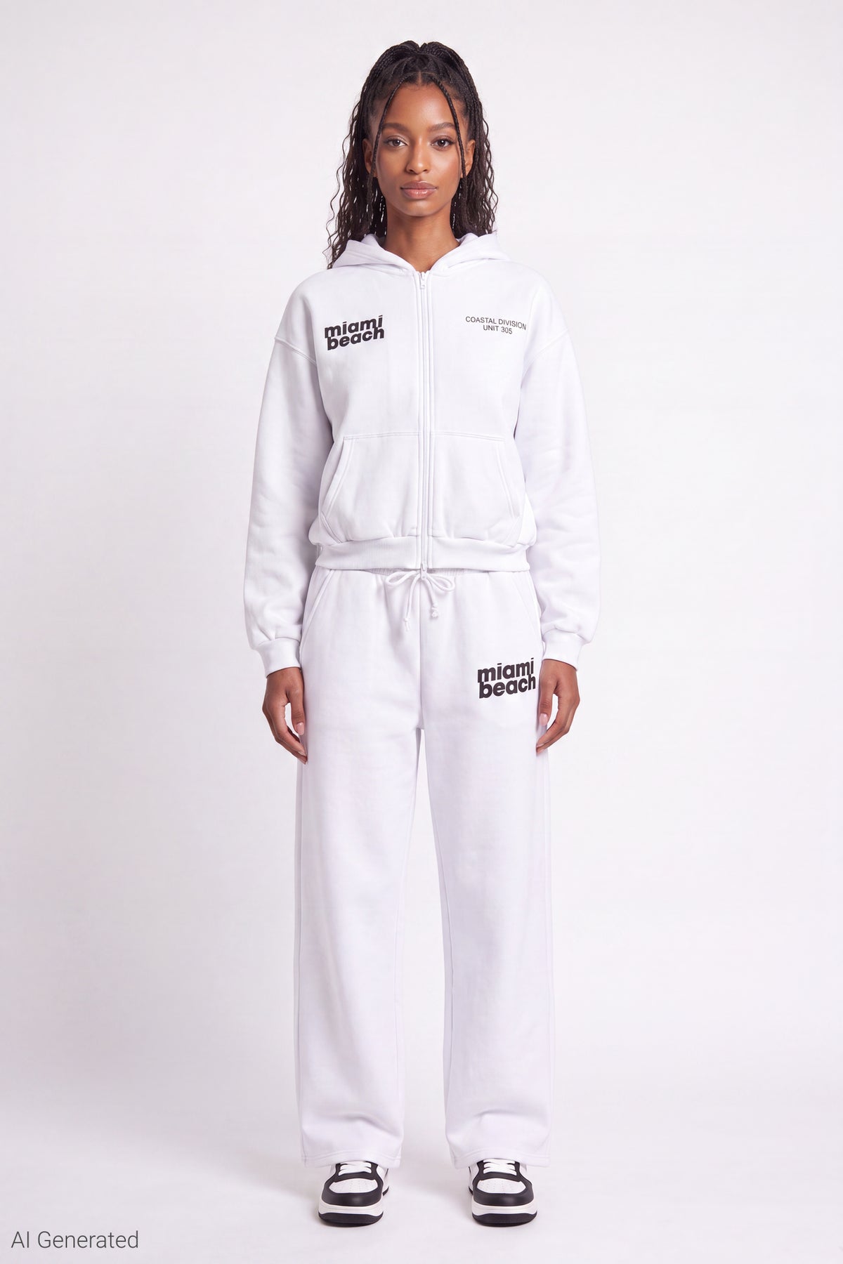 Alt View 2. Graphic Fleece Boxy Zip Hoodie - White