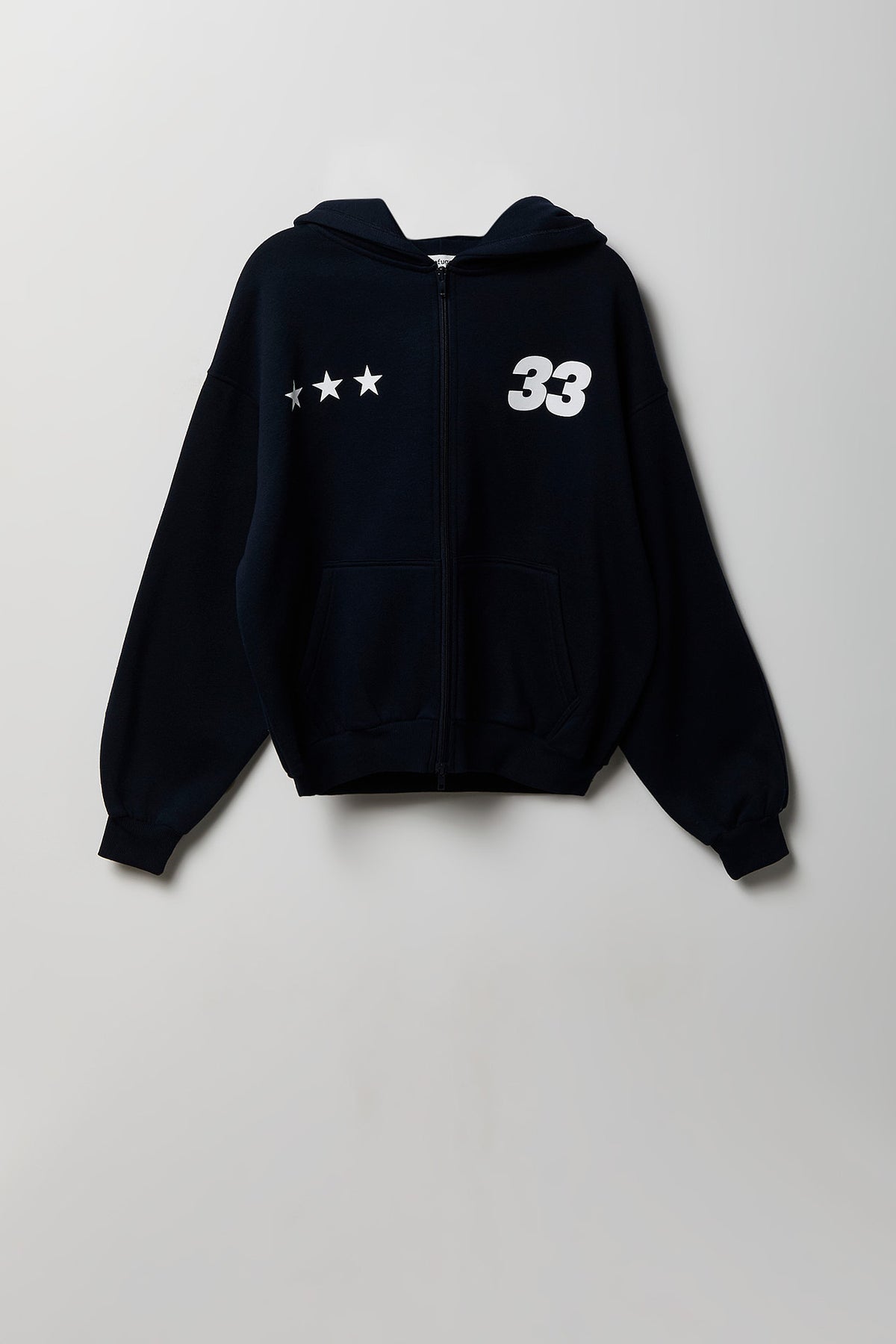 Graphic Fleece Boxy Zip Hoodie - Dark Blue