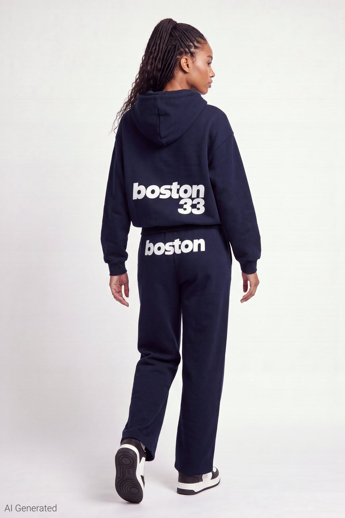 Alt View 3. Graphic Fleece Boxy Zip Hoodie - Dark Blue