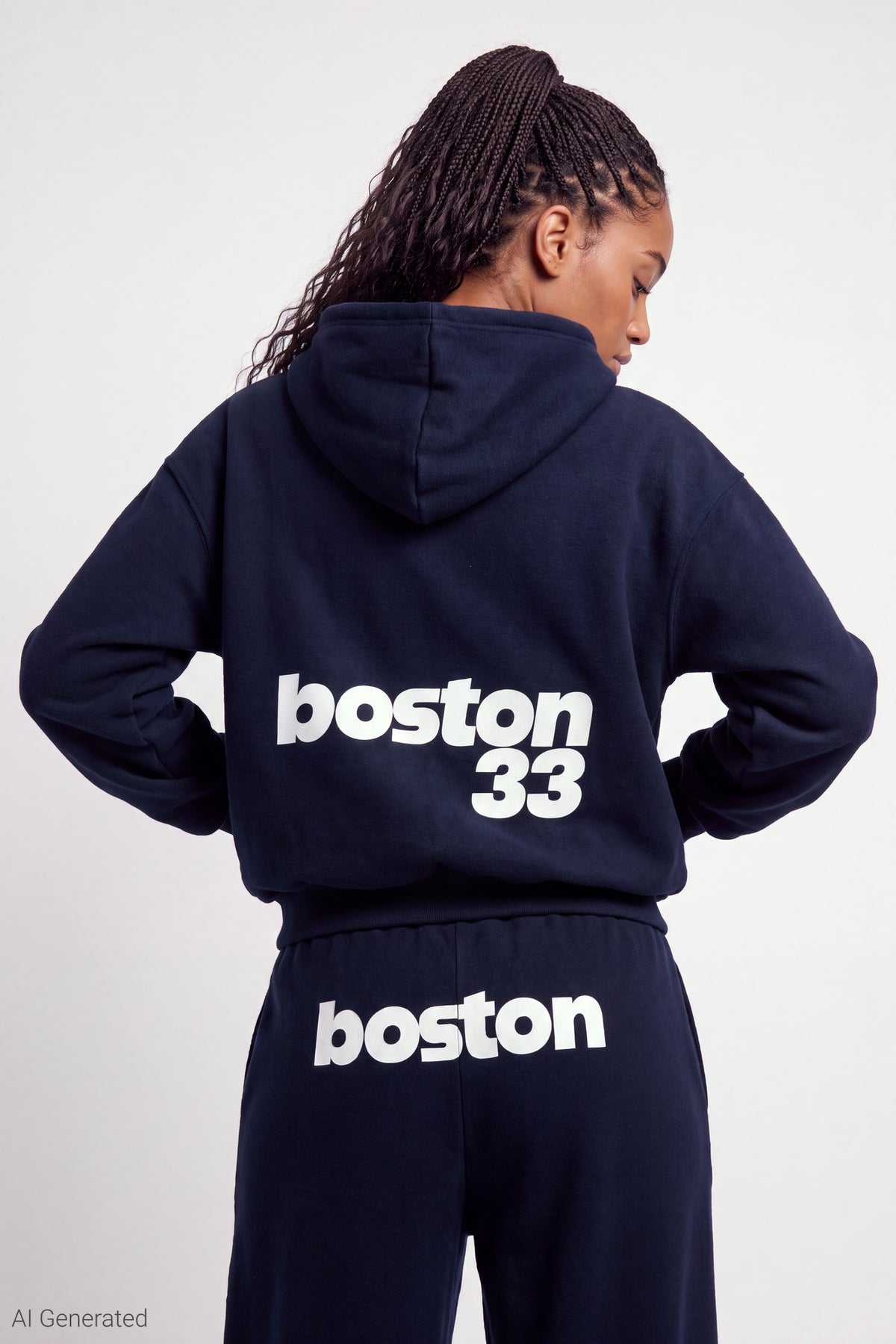 Graphic Fleece Boxy Zip Hoodie - Dark Blue