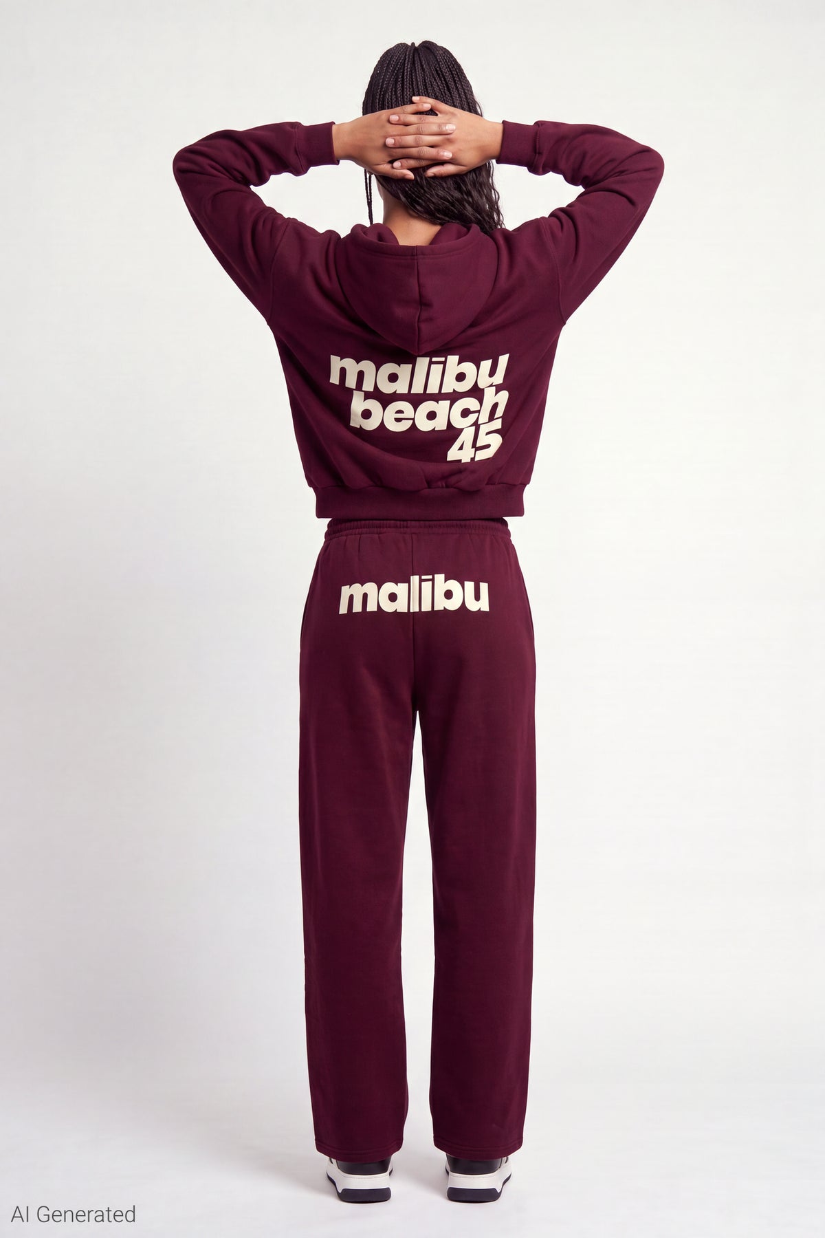 Alt View 3. Graphic Fleece Boxy Zip Hoodie - Burgundy