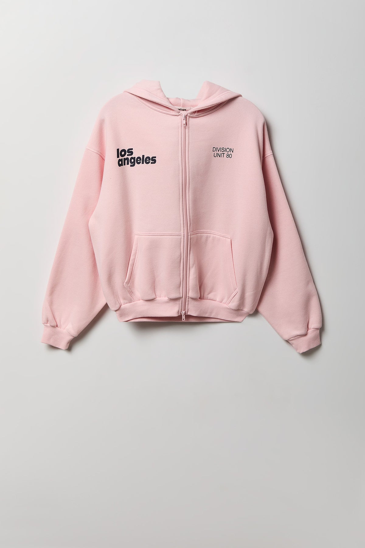 Graphic Fleece Boxy Zip Hoodie - Light Pink