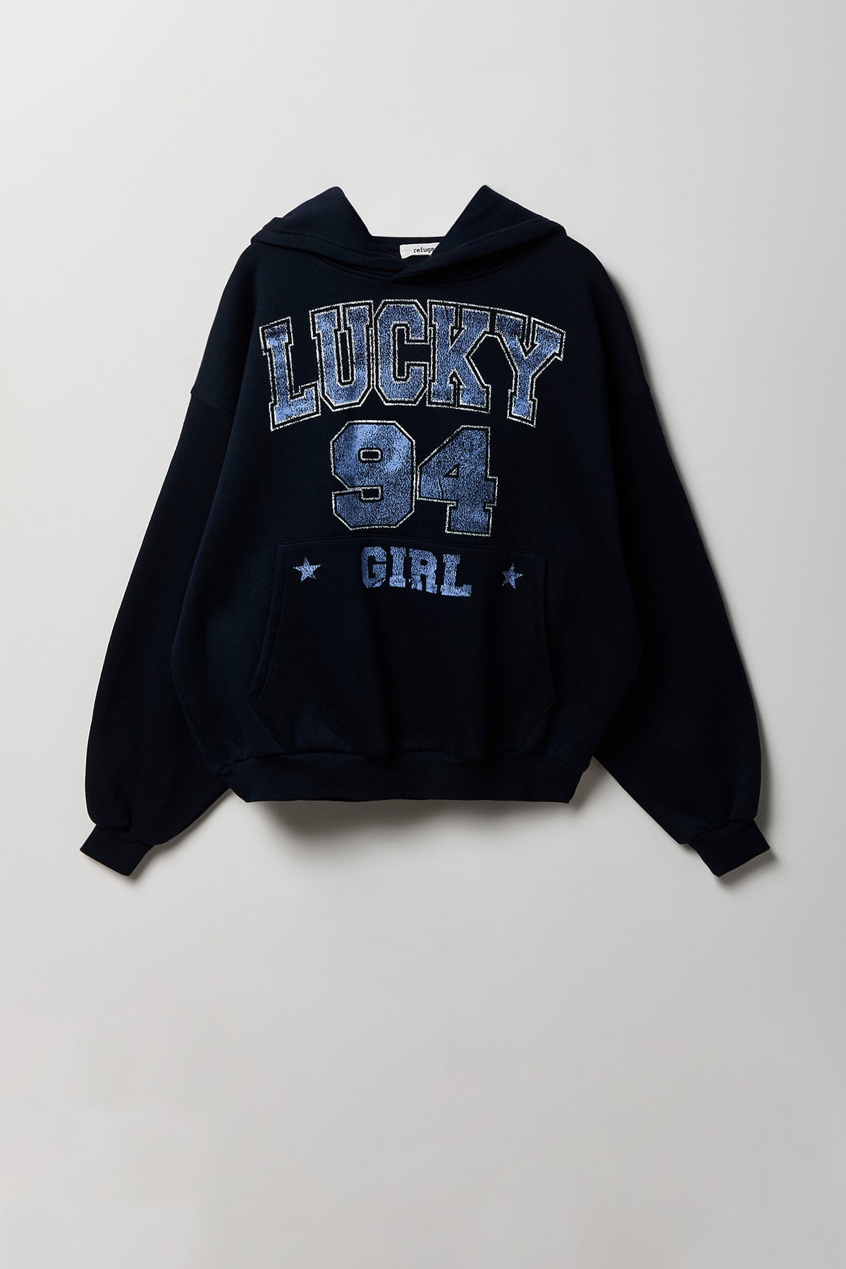 Fleece Graphic Boxy Hoodie - Dark Blue