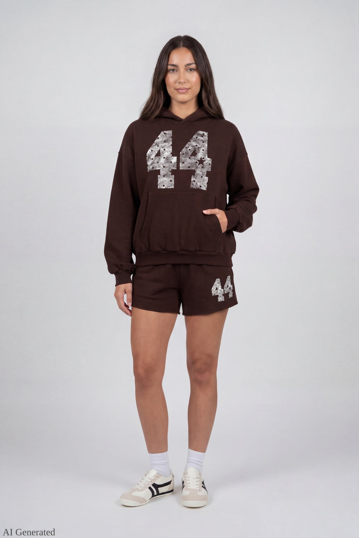 Alt View 2. Fleece Graphic Boxy Hoodie - Brown