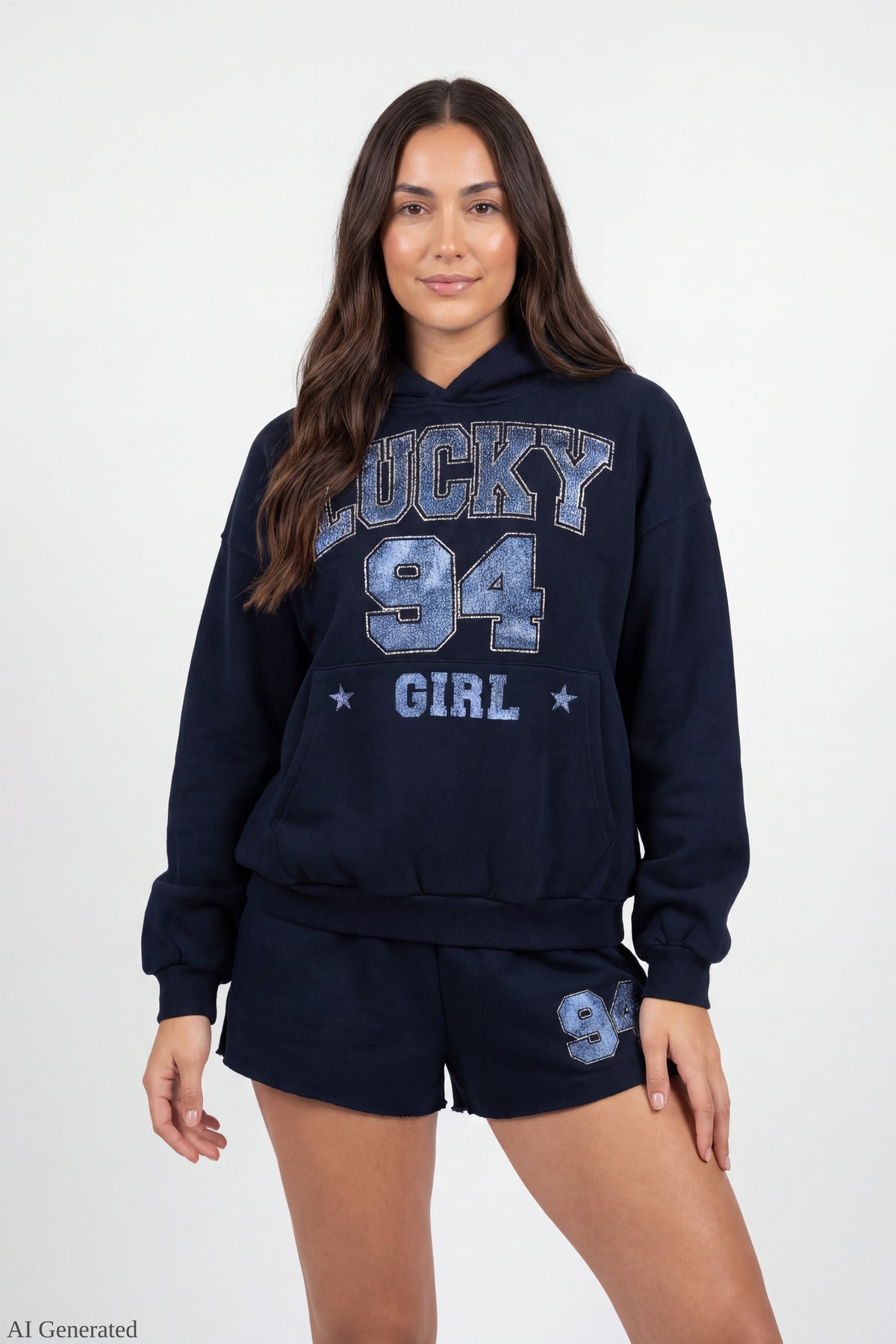 Fleece Graphic Boxy Hoodie - Dark Blue