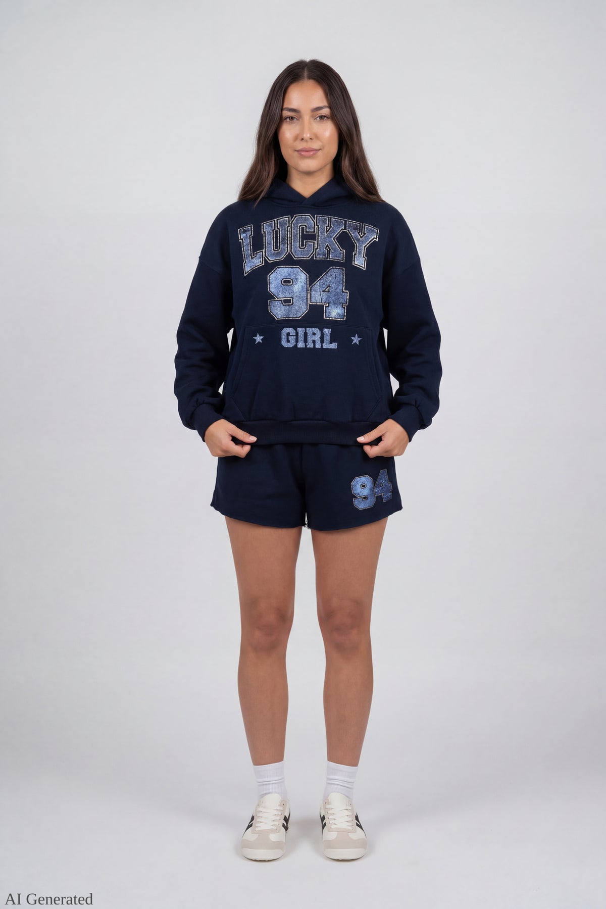 Alt View 2. Fleece Graphic Boxy Hoodie - Dark Blue