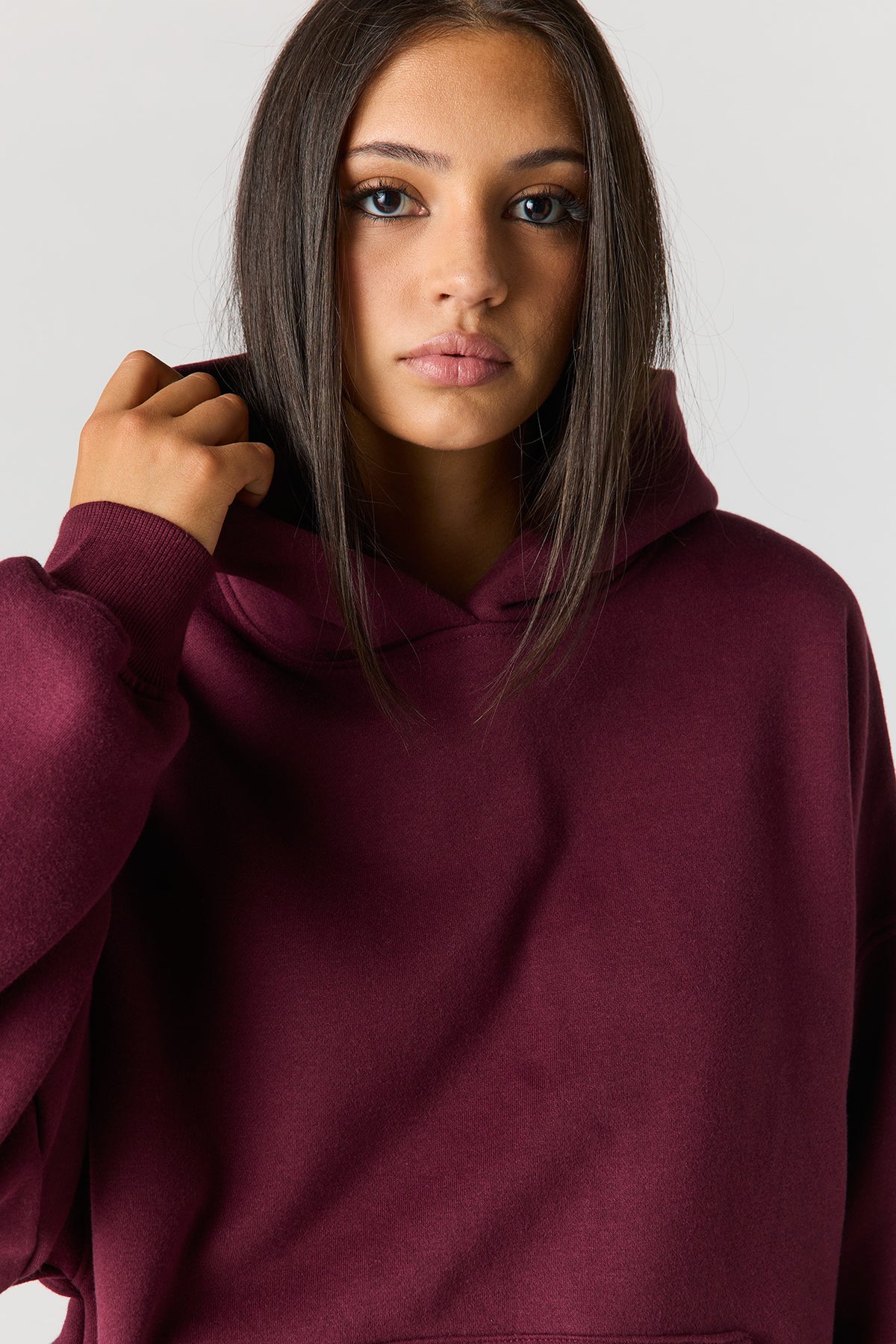 Alt View 4. Luxe Fleece Boyfriend Hoodie - Burgundy