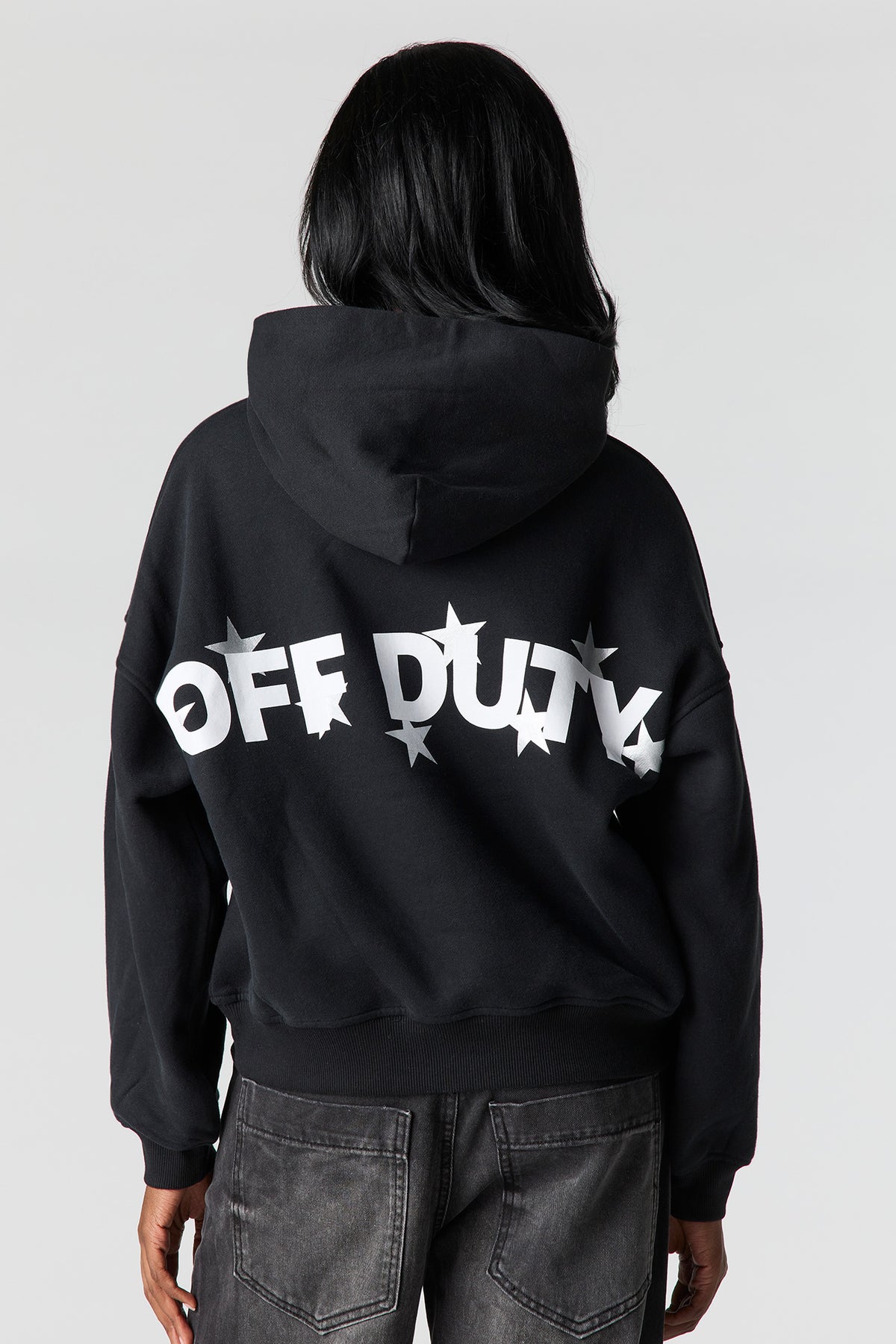Luxe Fleece Graphic Boyfriend Hoodie - Black