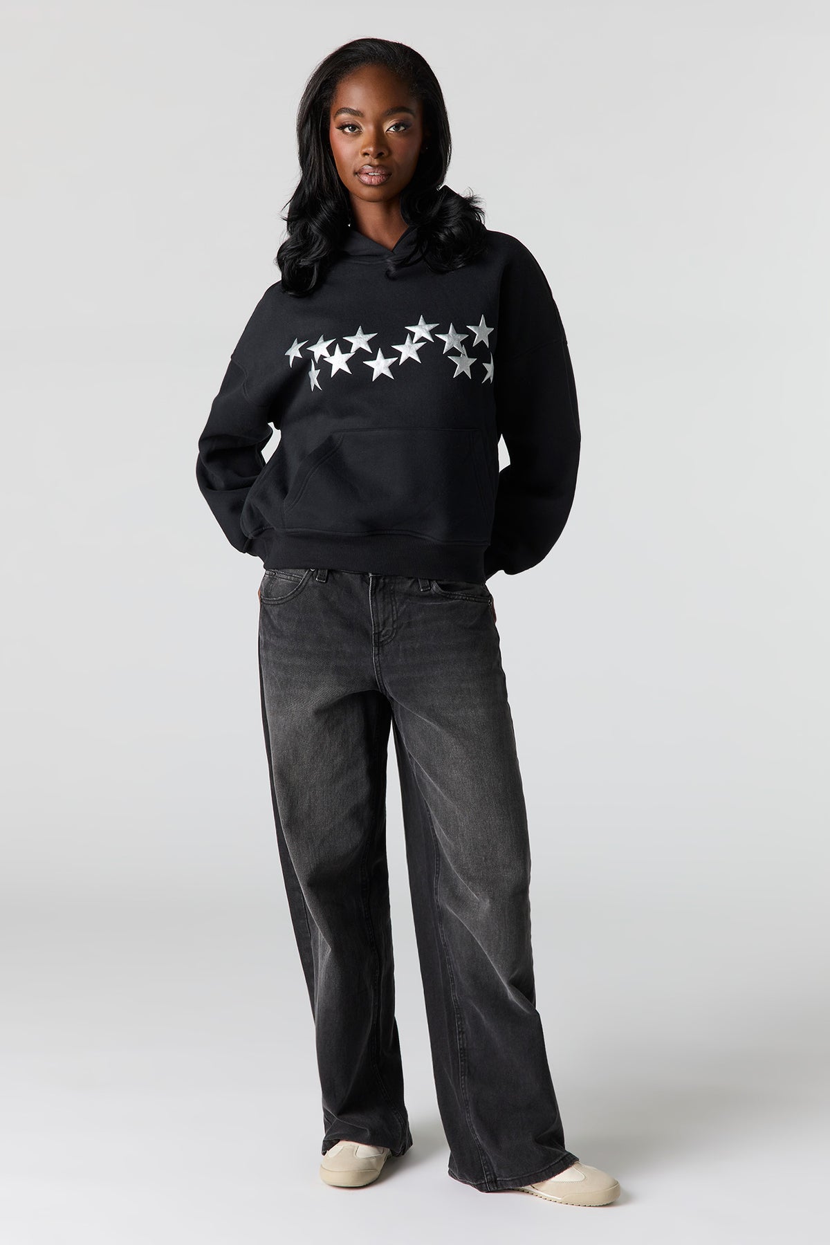 Alt View 3. Luxe Fleece Graphic Boyfriend Hoodie - Black