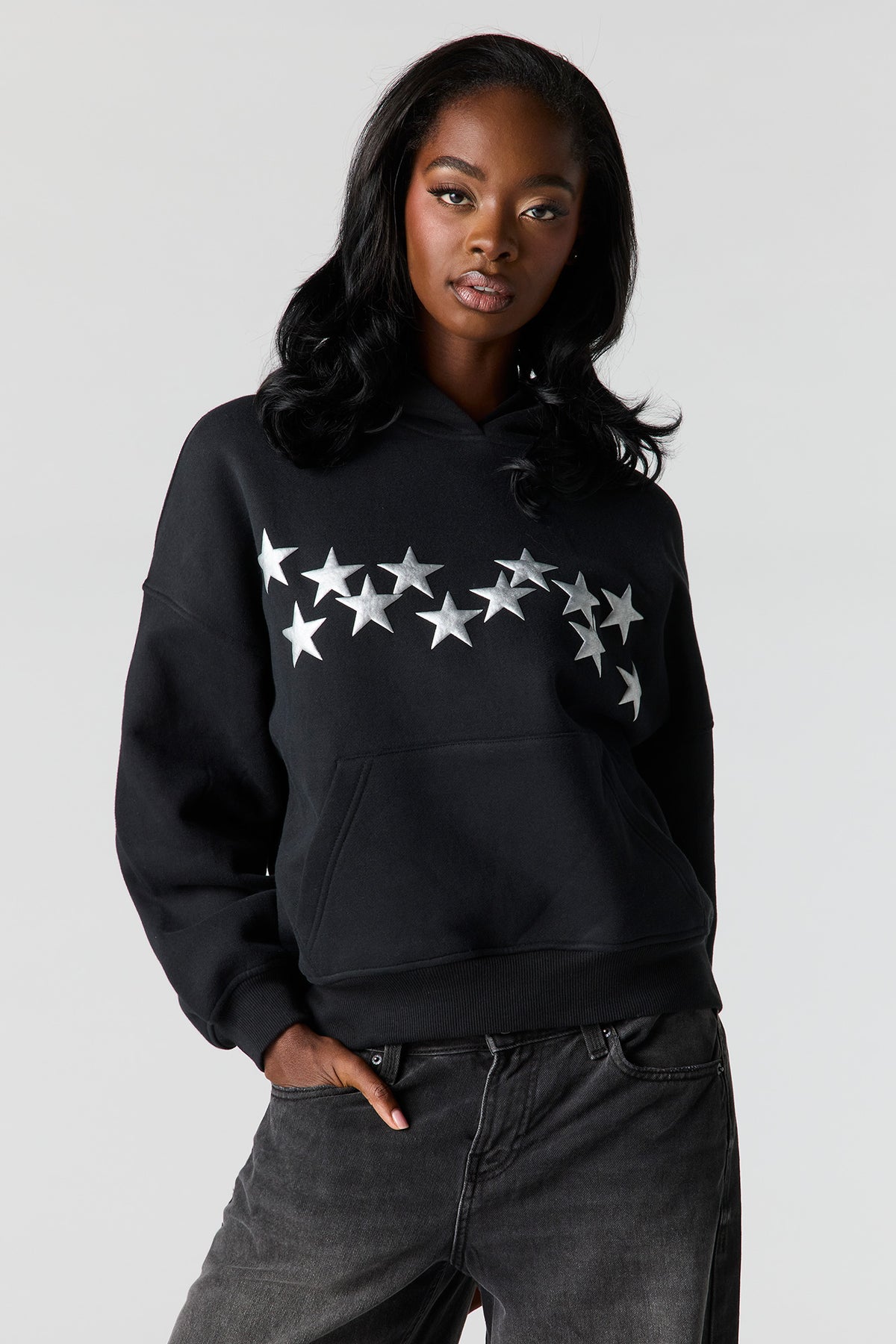 Alt View 2. Luxe Fleece Graphic Boyfriend Hoodie - Black