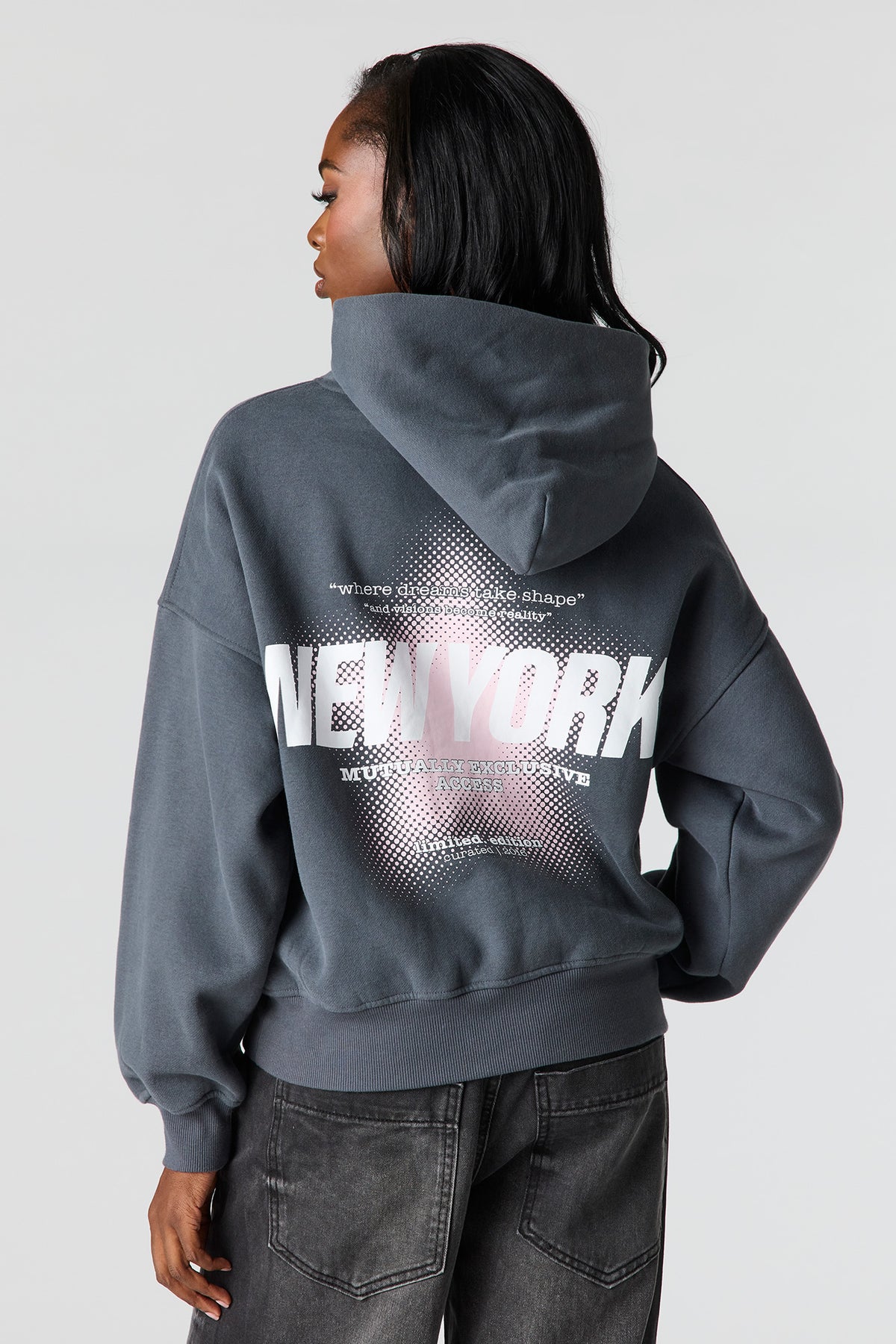 Luxe Fleece Graphic Boyfriend Hoodie - Dark Grey