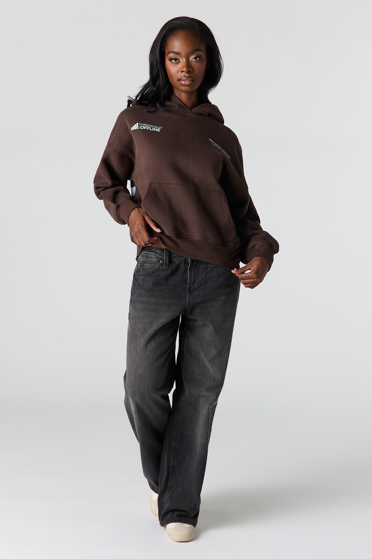 Alt View 3. Luxe Fleece Graphic Boyfriend Hoodie - Brown