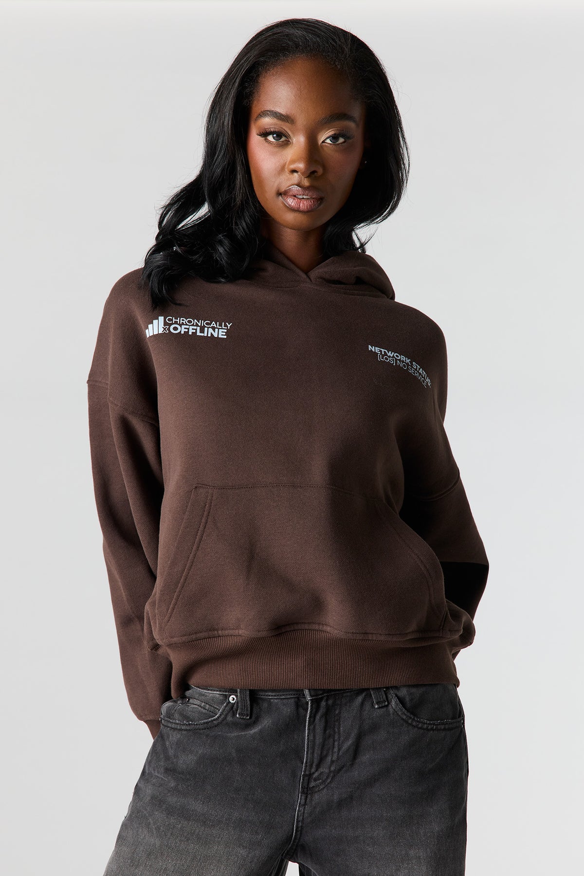Alt View 2. Luxe Fleece Graphic Boyfriend Hoodie - Brown