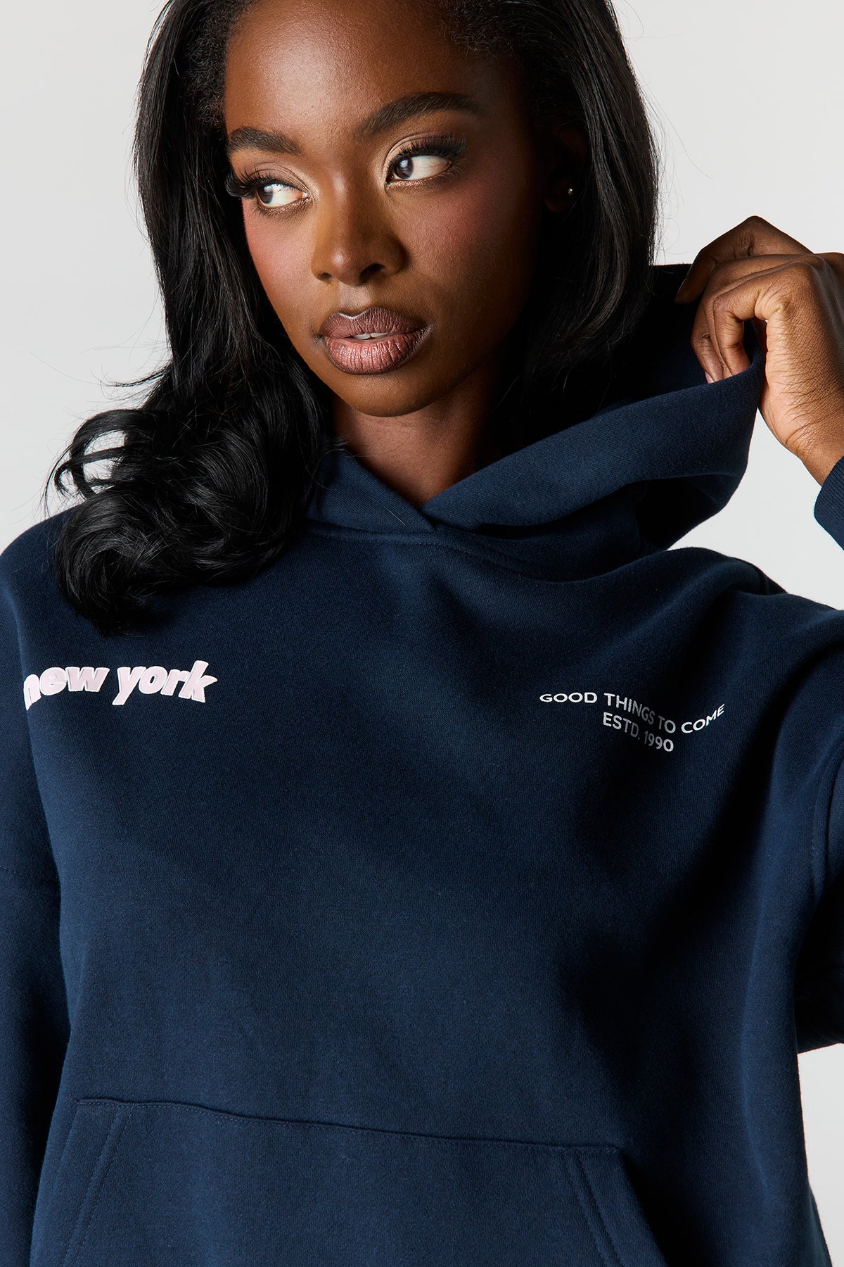 Alt View 4. Luxe Fleece Graphic Boyfriend Hoodie - Dark Blue