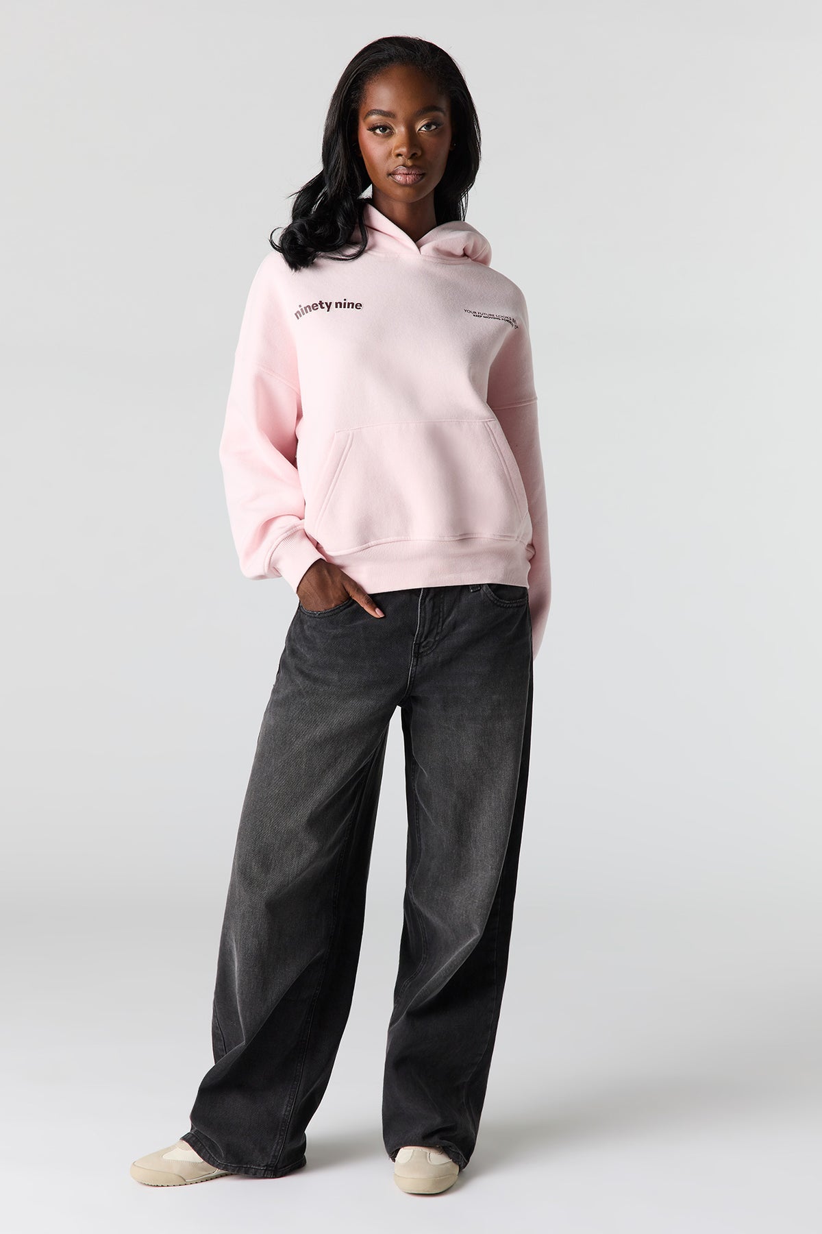Alt View 3. Luxe Fleece Graphic Boyfriend Hoodie - Light Pink