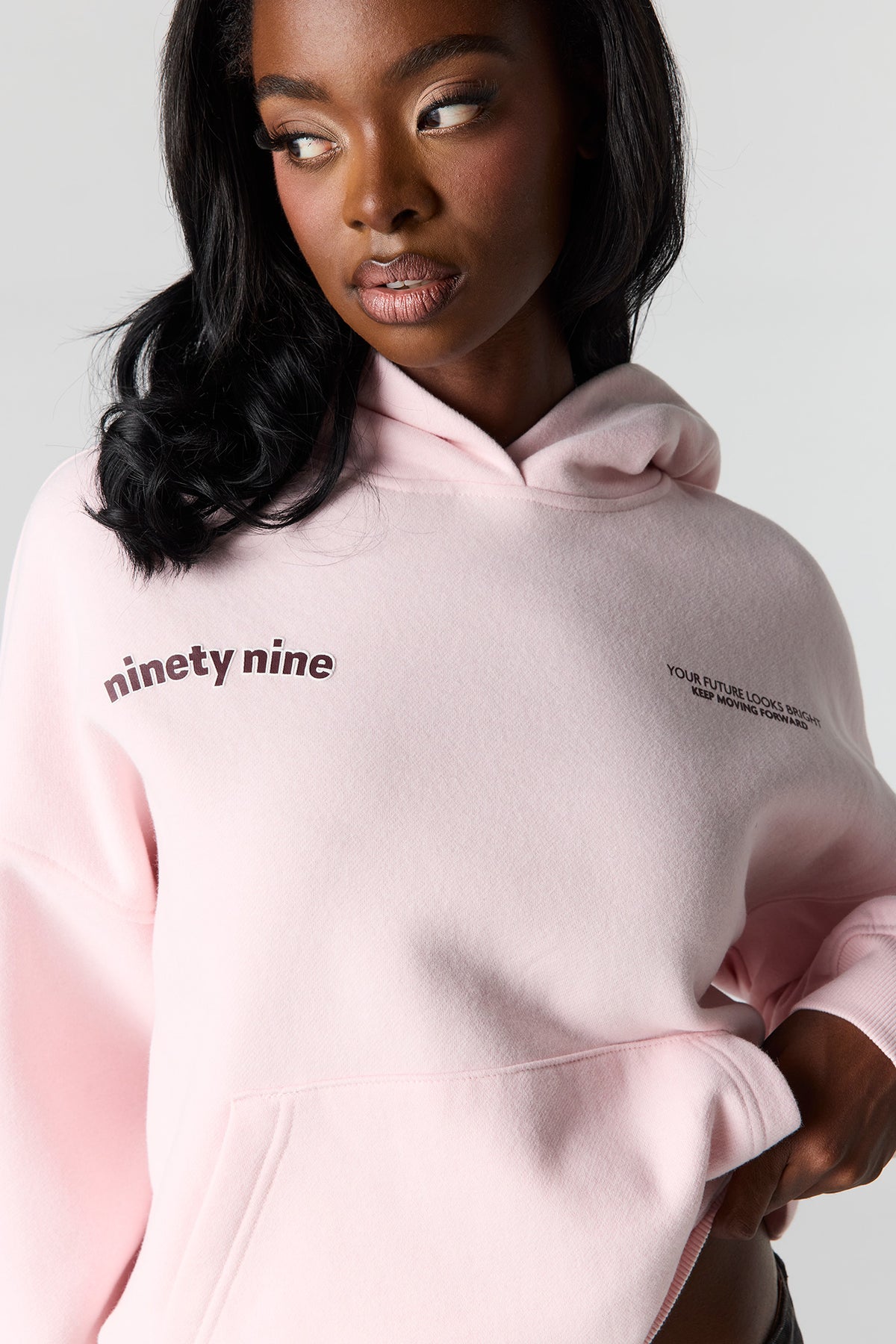 Alt View 4. Luxe Fleece Graphic Boyfriend Hoodie - Light Pink