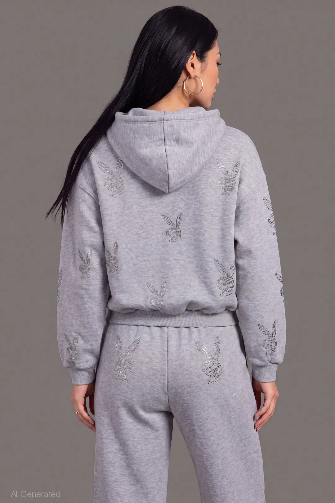 Alt View 2. Playboy Rhinestone Boxy Zip Hoodie - Heather Grey