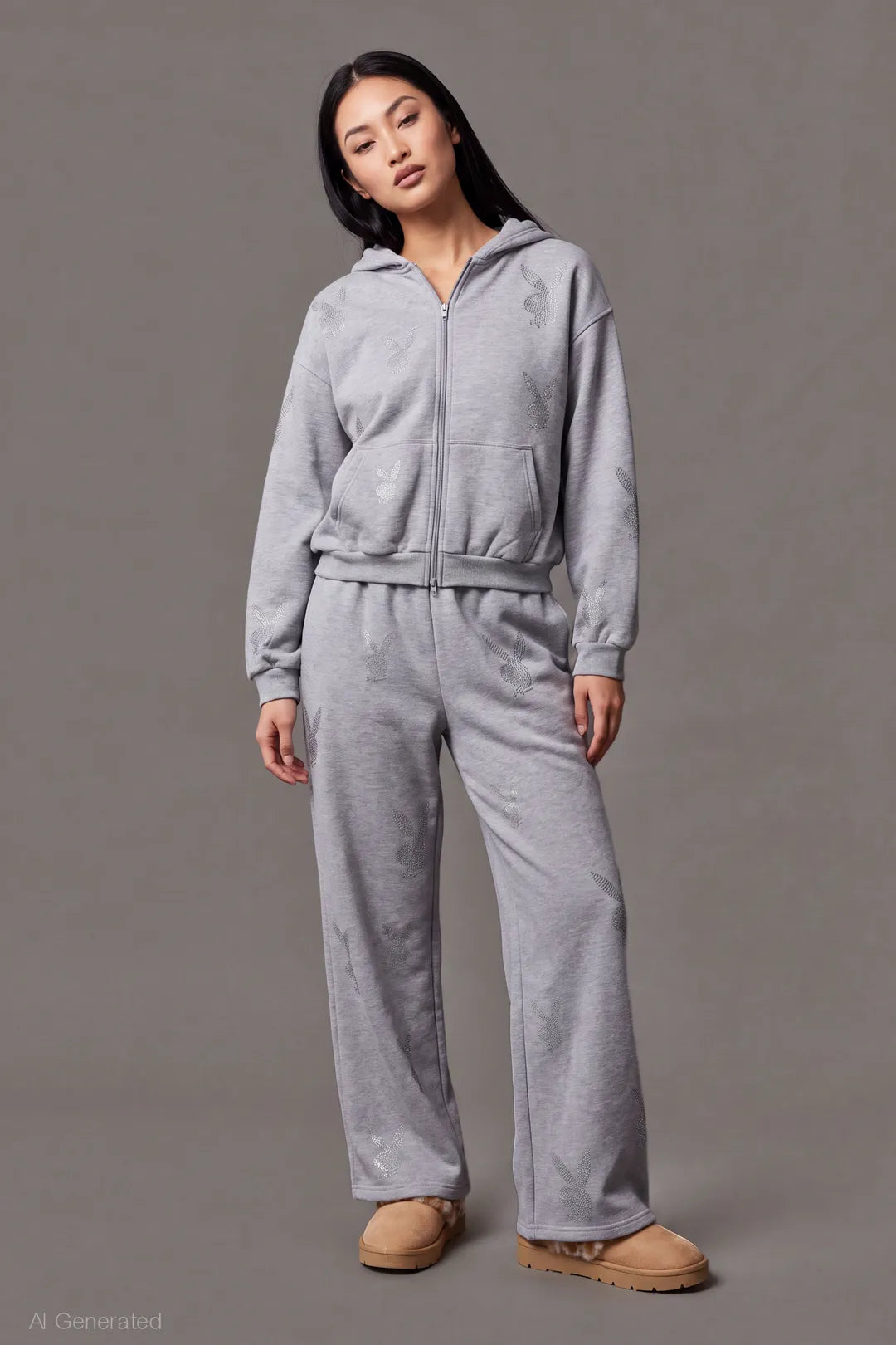 Alt View 3. Playboy Rhinestone Boxy Zip Hoodie - Heather Grey