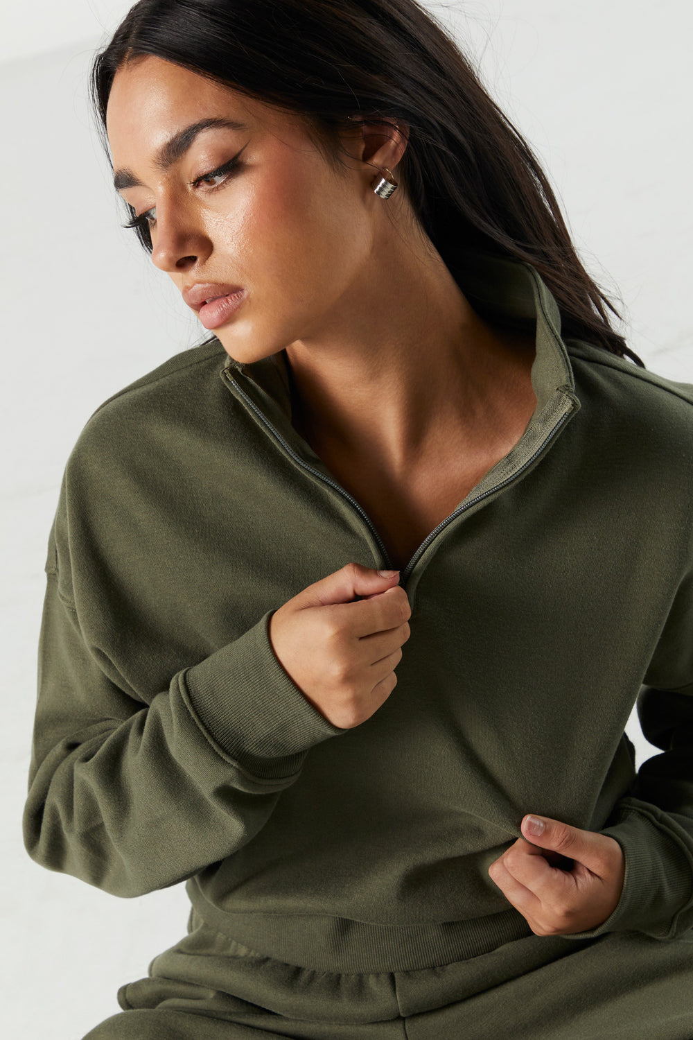 Fleece Quarter Zip Cropped Sweatshirt Fleece Quarter Zip Cropped Sweatshirt 14