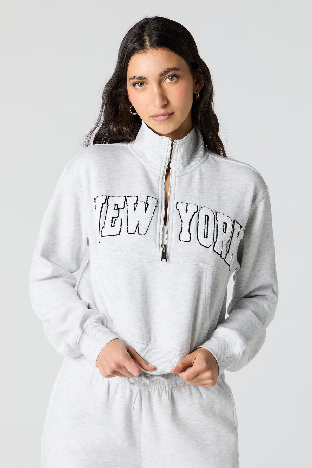 Embroidered Half Zip Fleece Sweatshirt