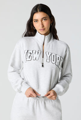 Embroidered Half Zip Fleece Sweatshirt