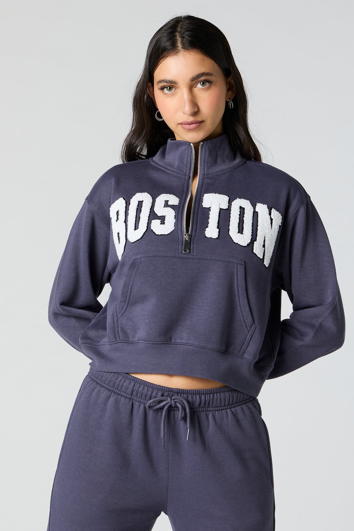 Embroidered Half Zip Fleece Sweatshirt