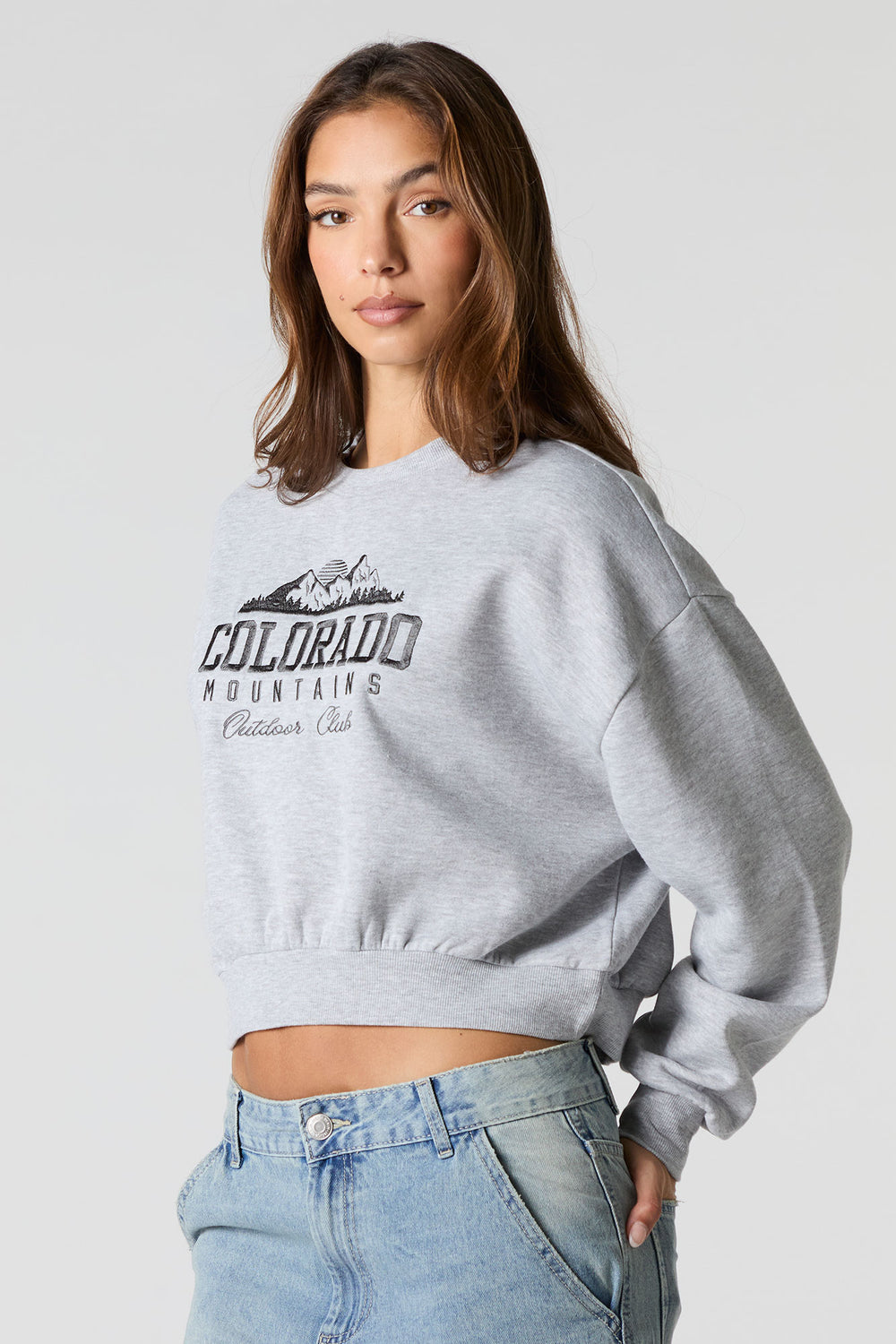 Colorado Mountains Embroidered Cropped Fleece Sweatshirt Colorado Mountains Embroidered Cropped Fleece Sweatshirt 1